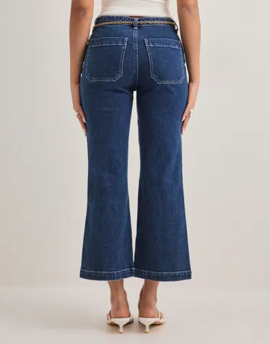 Only - Blå - Onlemily Hw Crop Flare Belt Dnm Mae