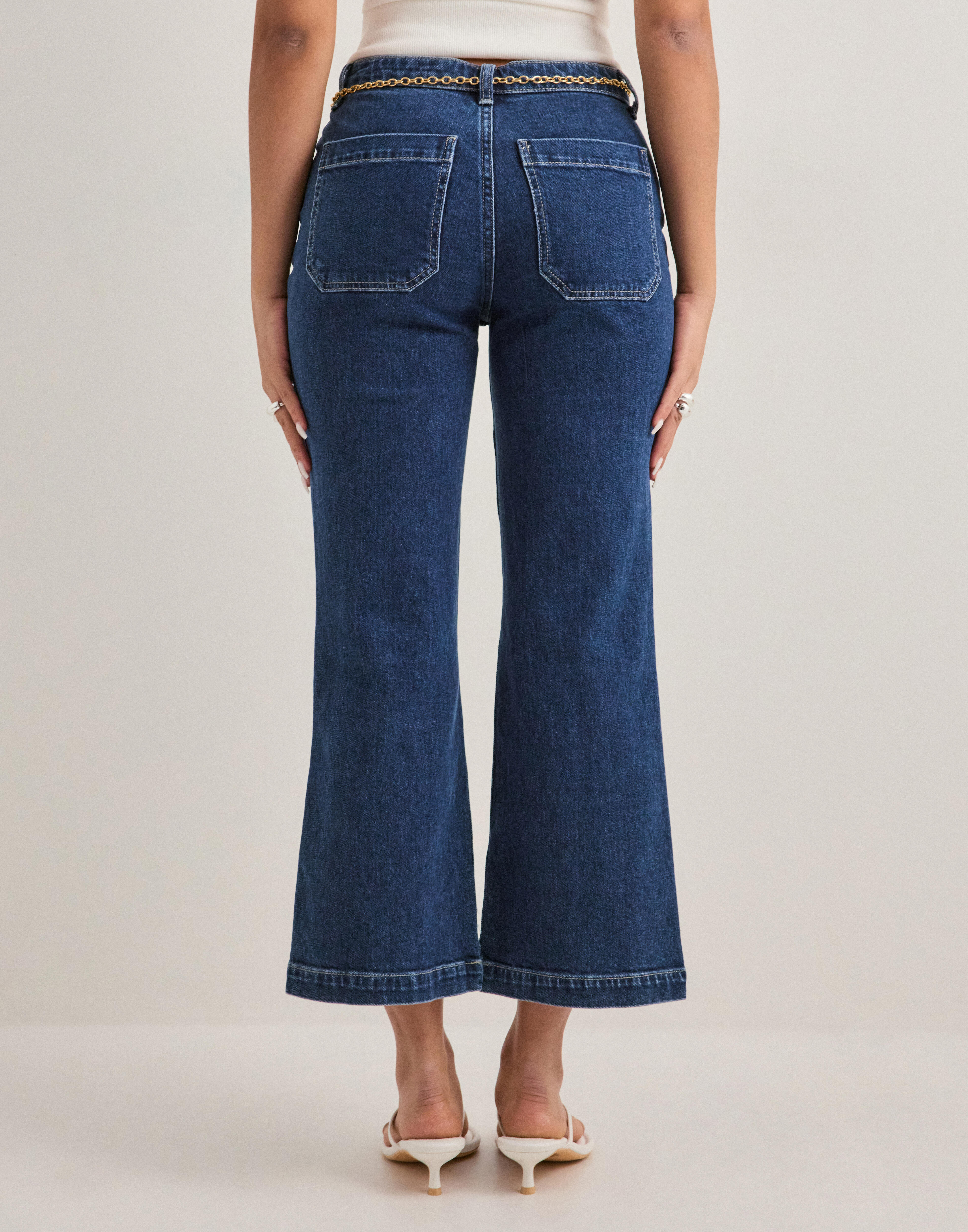 Only - Blå - Onlemily Hw Crop Flare Belt Dnm Mae