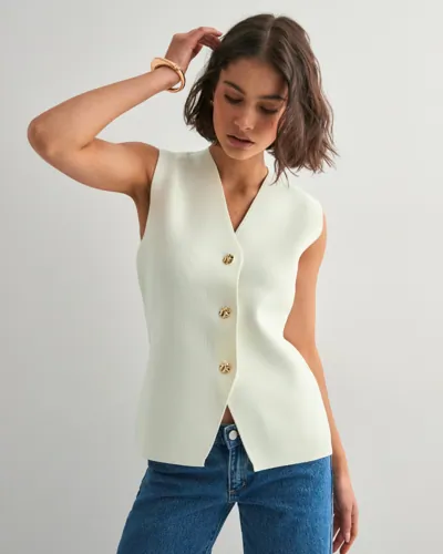 Neo Noir - Hvid - Sway Smooth Knit Waistcoat