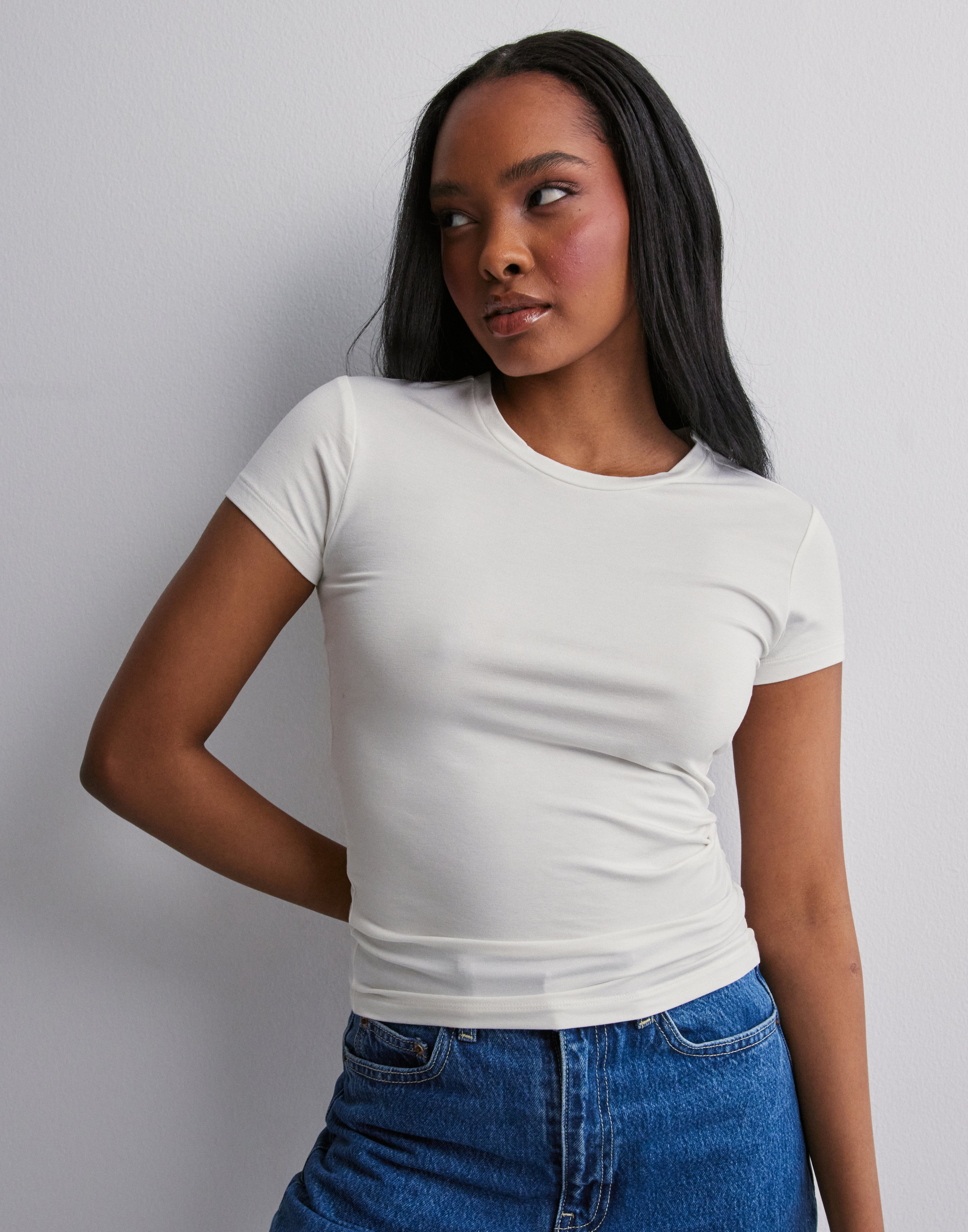 Buy Gina Tricot Soft touch short sleeve top - Offwhite | Nelly.com