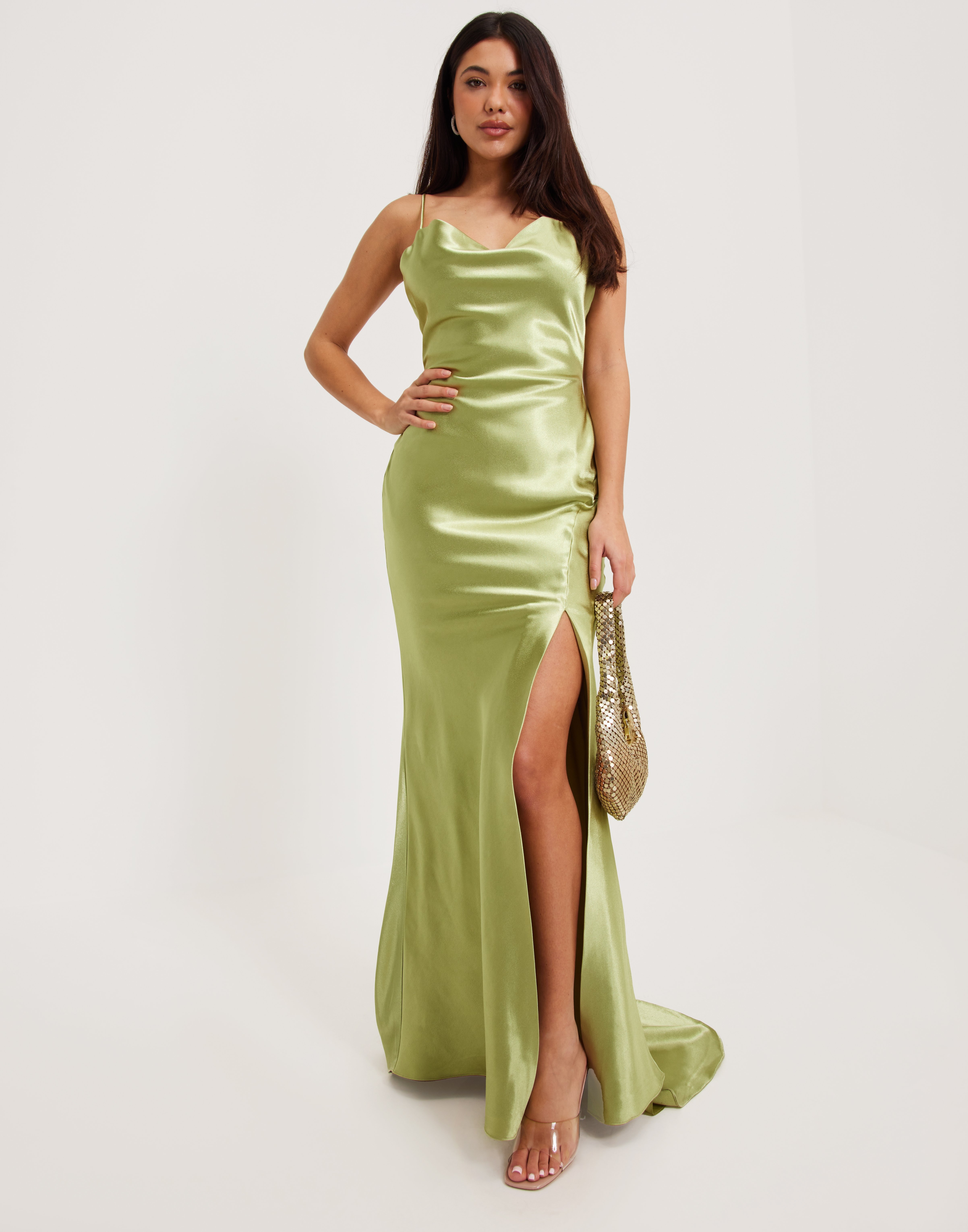 Hannah Satin Maxi Gown (Greenery) main image 0