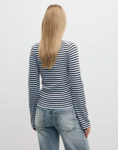 NEO NOIR Fannya Ls Striped Knit Polo polotröjor dam – bild 3