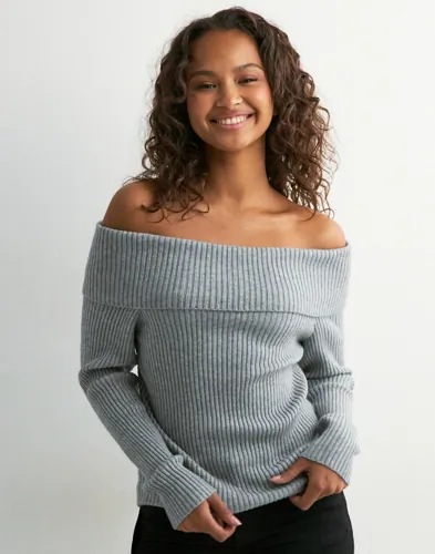 Only - Grå - Onlkatia Ls Off Shoulder Knt