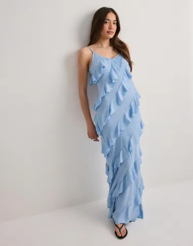 Vero Moda - Blå - Vmicelyn Sl Ruffle Maxi Dress Exp