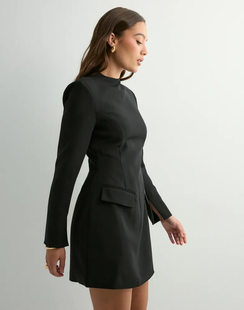 black mini dress with fur trim RARE London Women's RARE London Women's Black Fur Trim Structured Dress 8 / Black main image 1