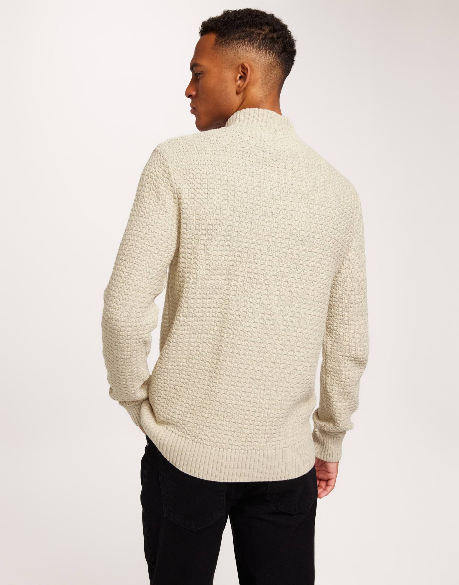 SLHTHIM LS KNIT STRUCTURE HALF ZIP