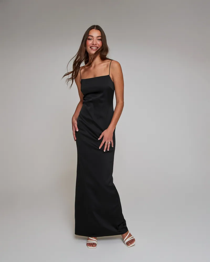 clean satin dress Champagne Glow Satin Lace Trim Midi Dress