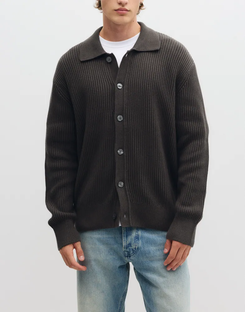 Slmdry Ls Rib Polo Cardigan Cardigans & Koftor