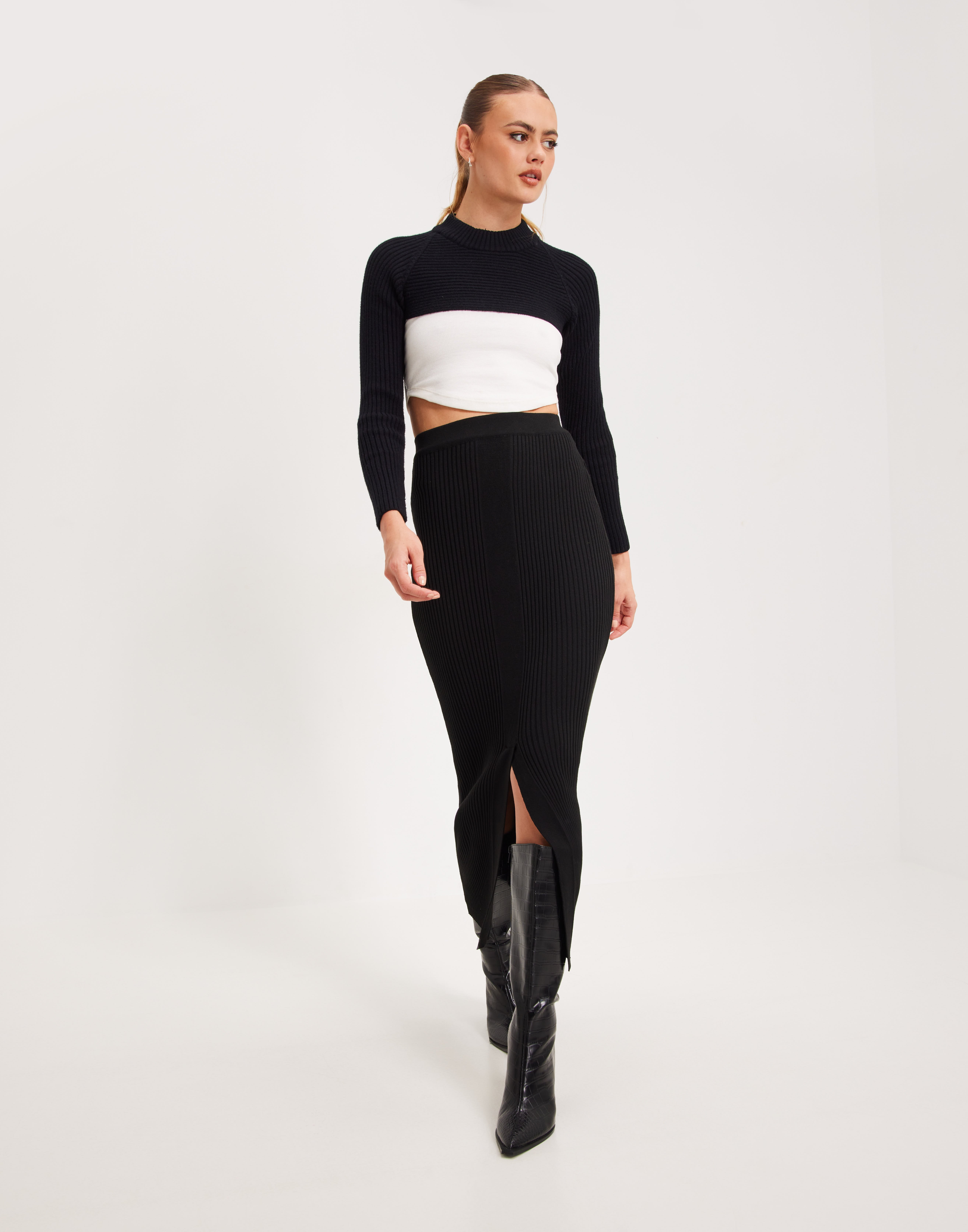 ONLY ONLLINE LONG SKIRT - Gonna lunga - dark grey melange/grigio scuro screziato