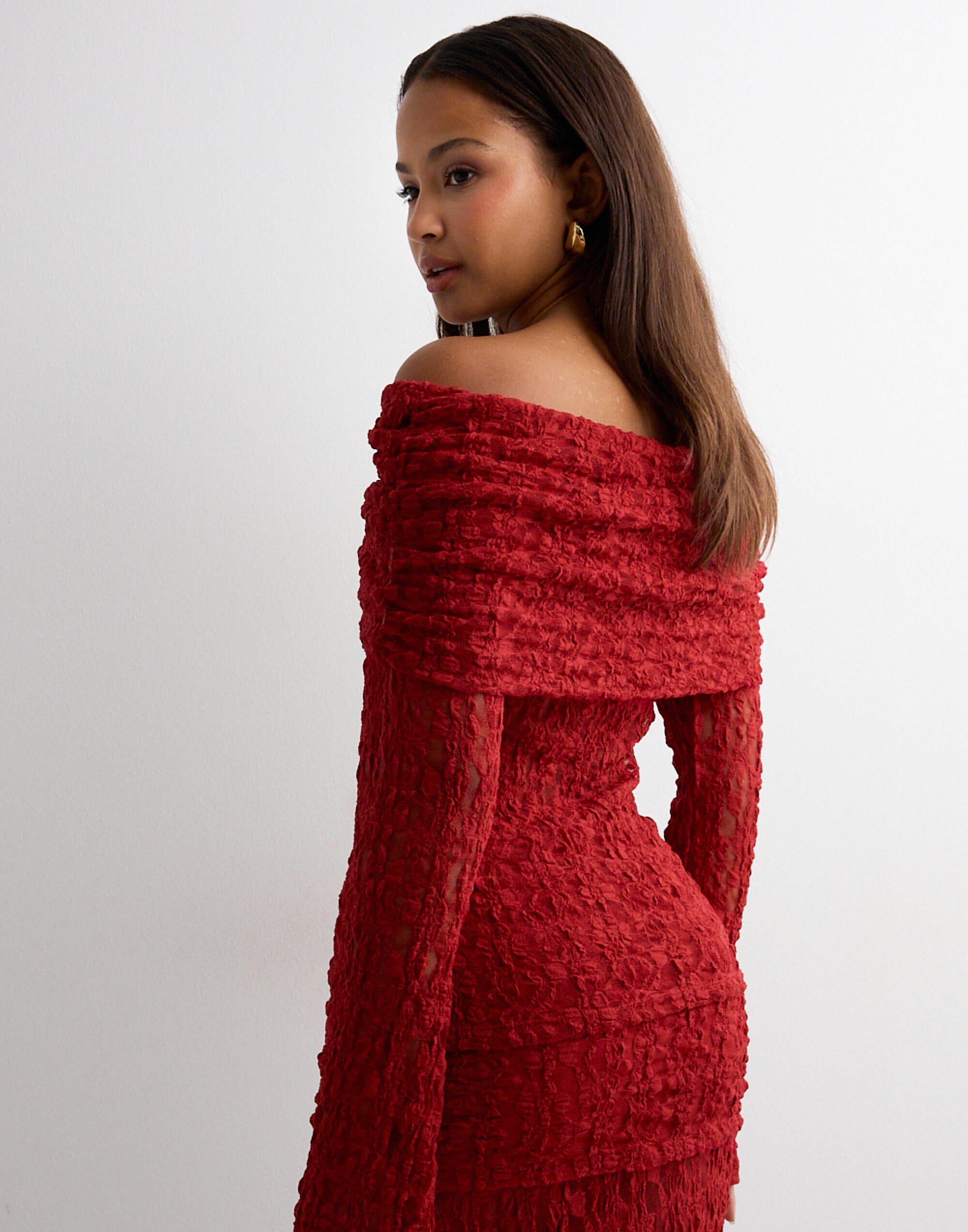 Buy Nelly Romantic Lace Off Shoulder Top - Red | Nelly.com