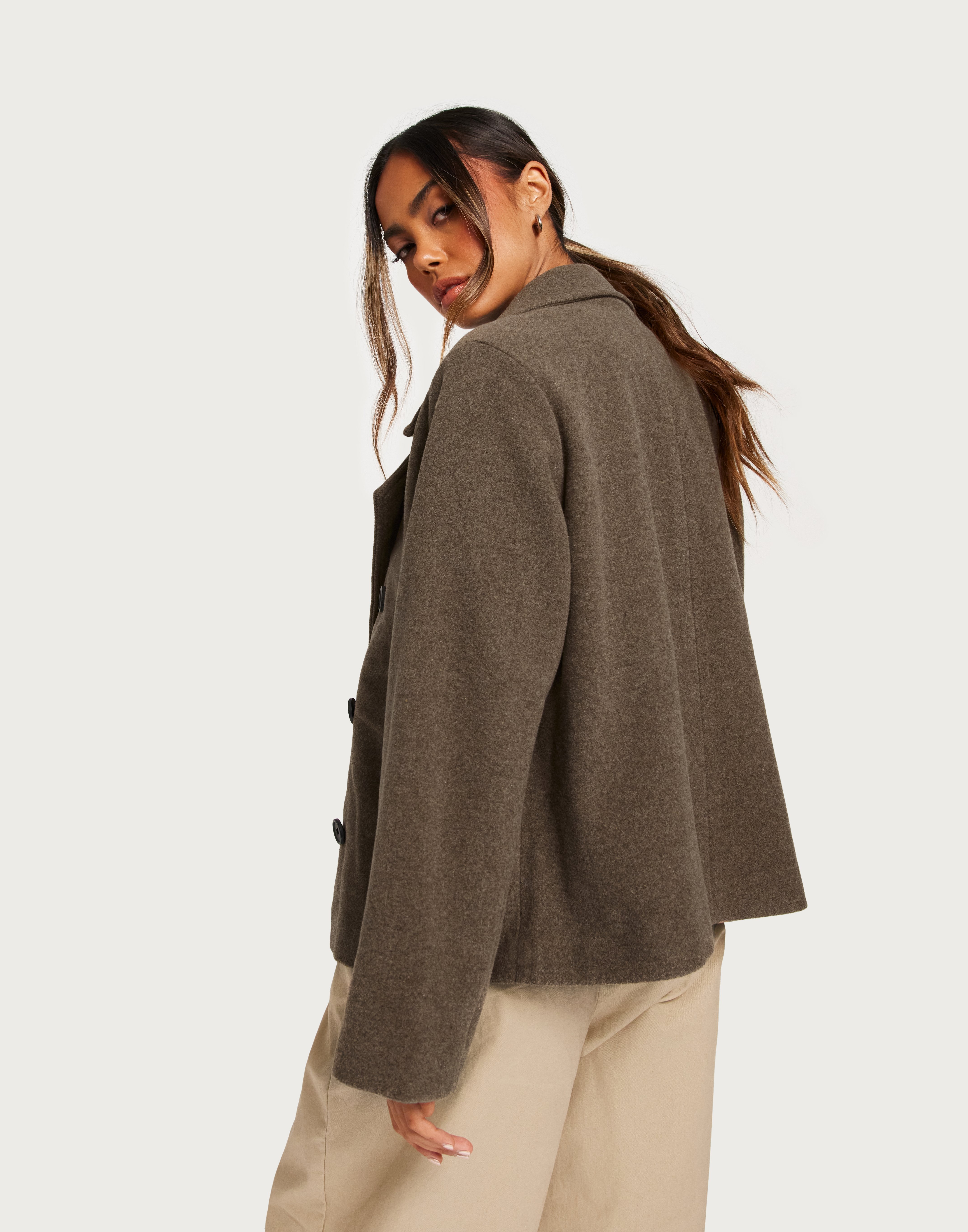 Korte Damesjas Dubbele Knopen Jas Object OBJKEILY SHORT JACKET - Übergangsjacke - Dark Grey Melange/dunkelgrau-meliert Herfstjas Voor Dames Objkeily Korte Jas