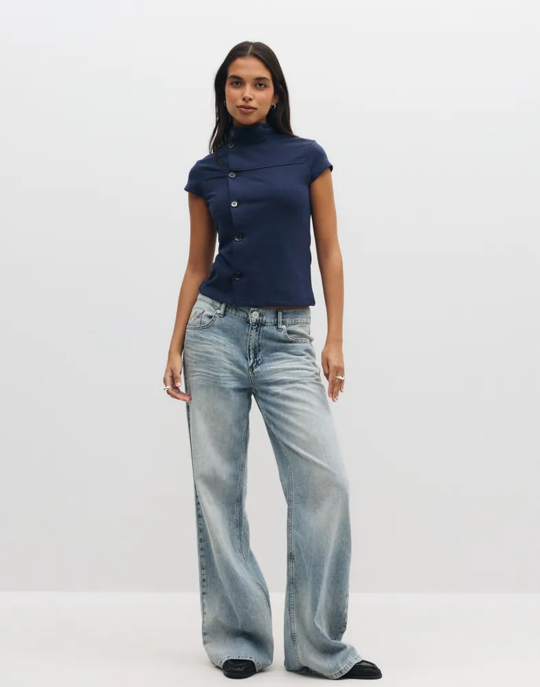 Nelly High Neck Button Top toppar & linnen dam – bild 2