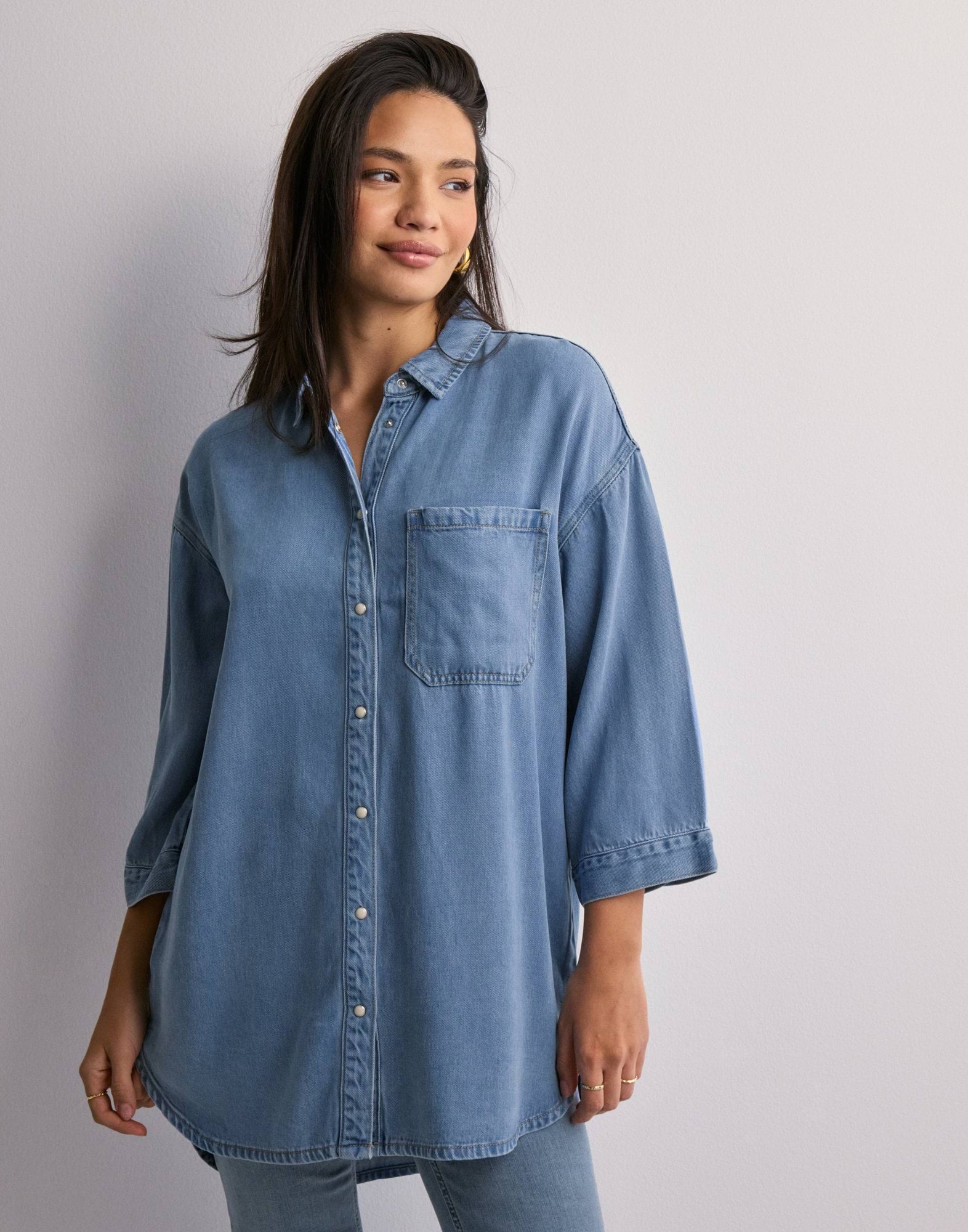 Object - Objframe 2/4 V-Neck Re Top - 5009416 Medium Blue Denim main image 0