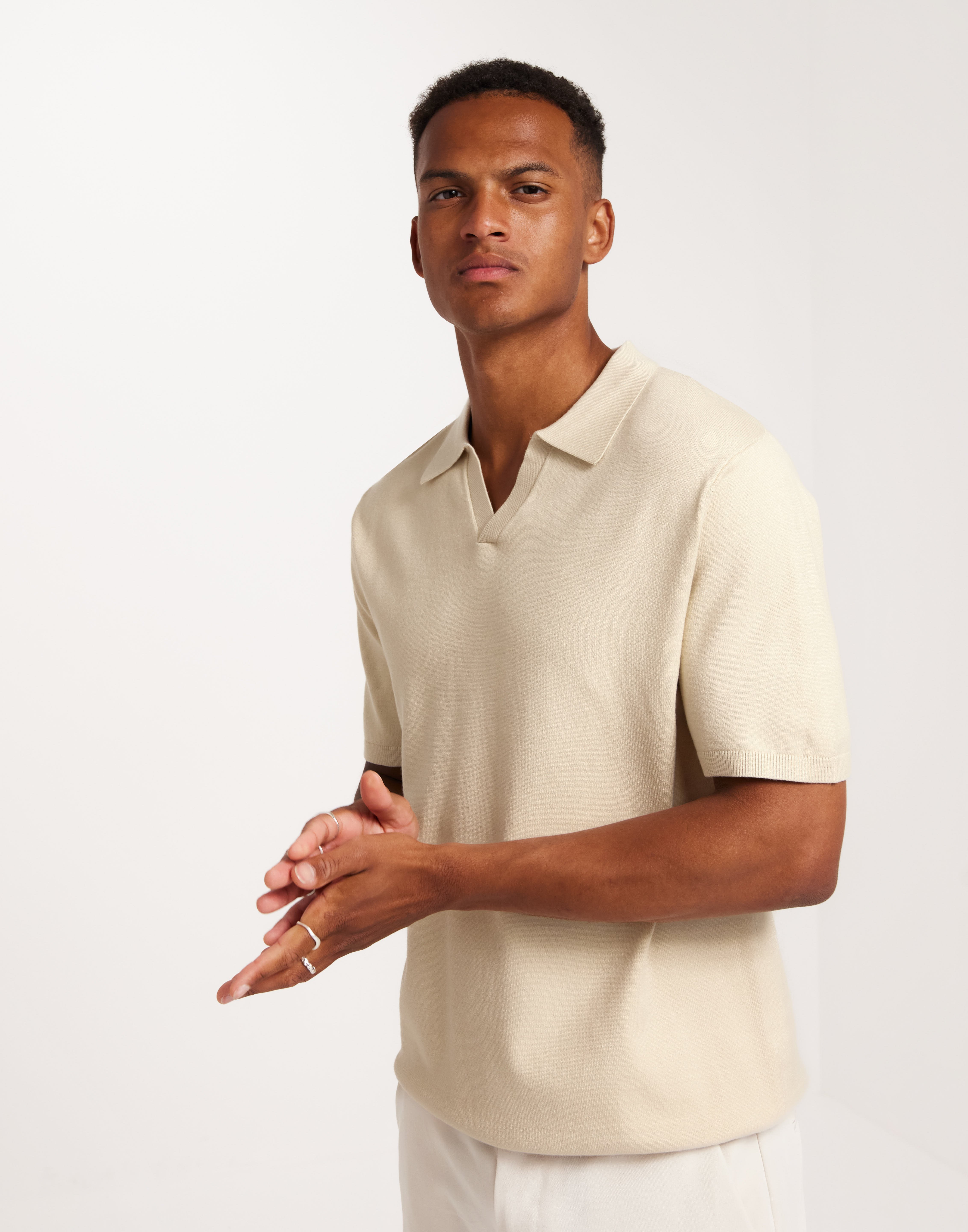 Selected Homme Slhteller Ss Knit Polo Kortærmede poloer Beige