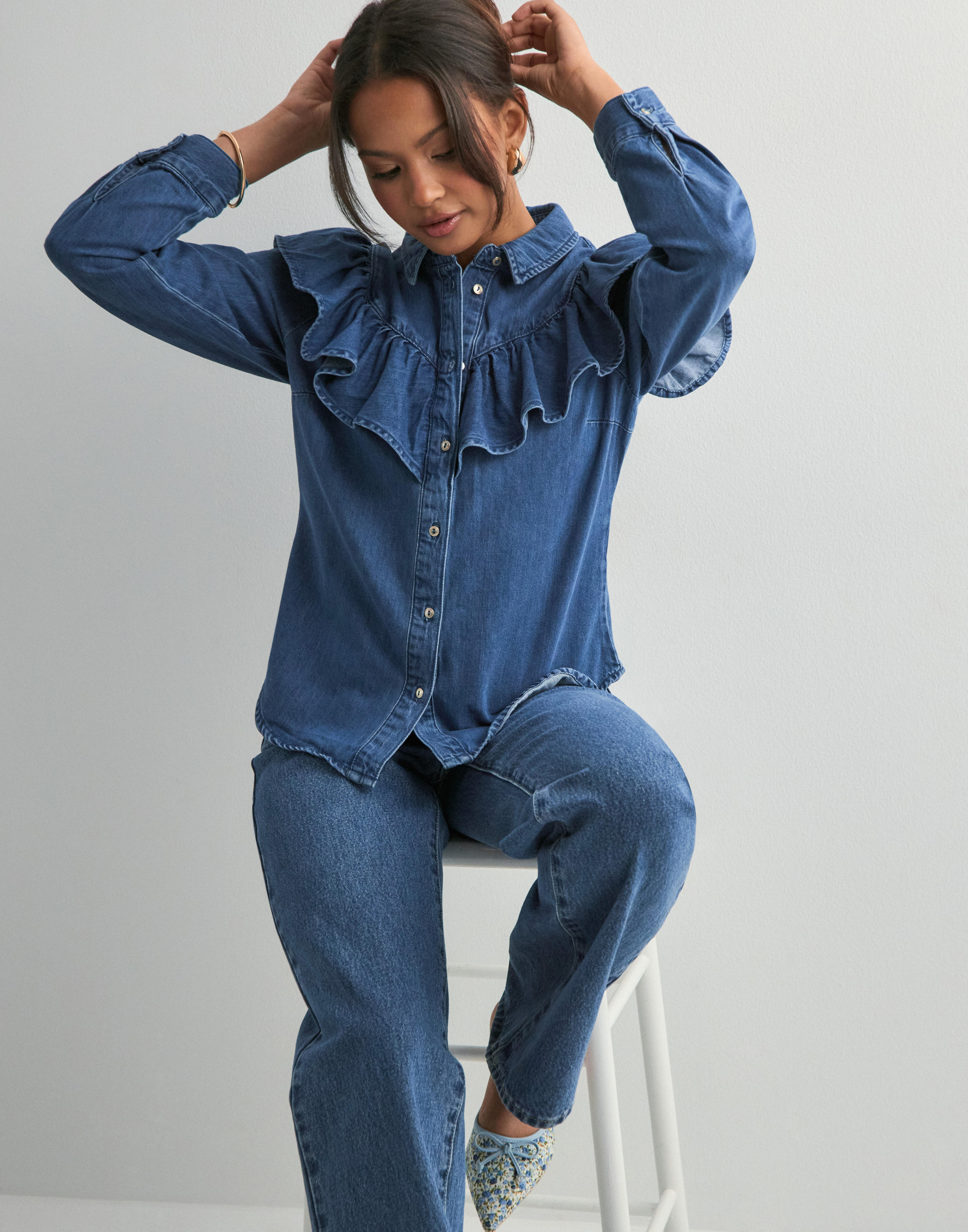 Only - ONLMALLORY Life LS DNM Shirt, gewassen zwart, S