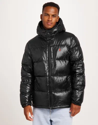 Svart pufferjacka från Polo Ralph Lauren med avtagbar luva och broderad logga på bröstet