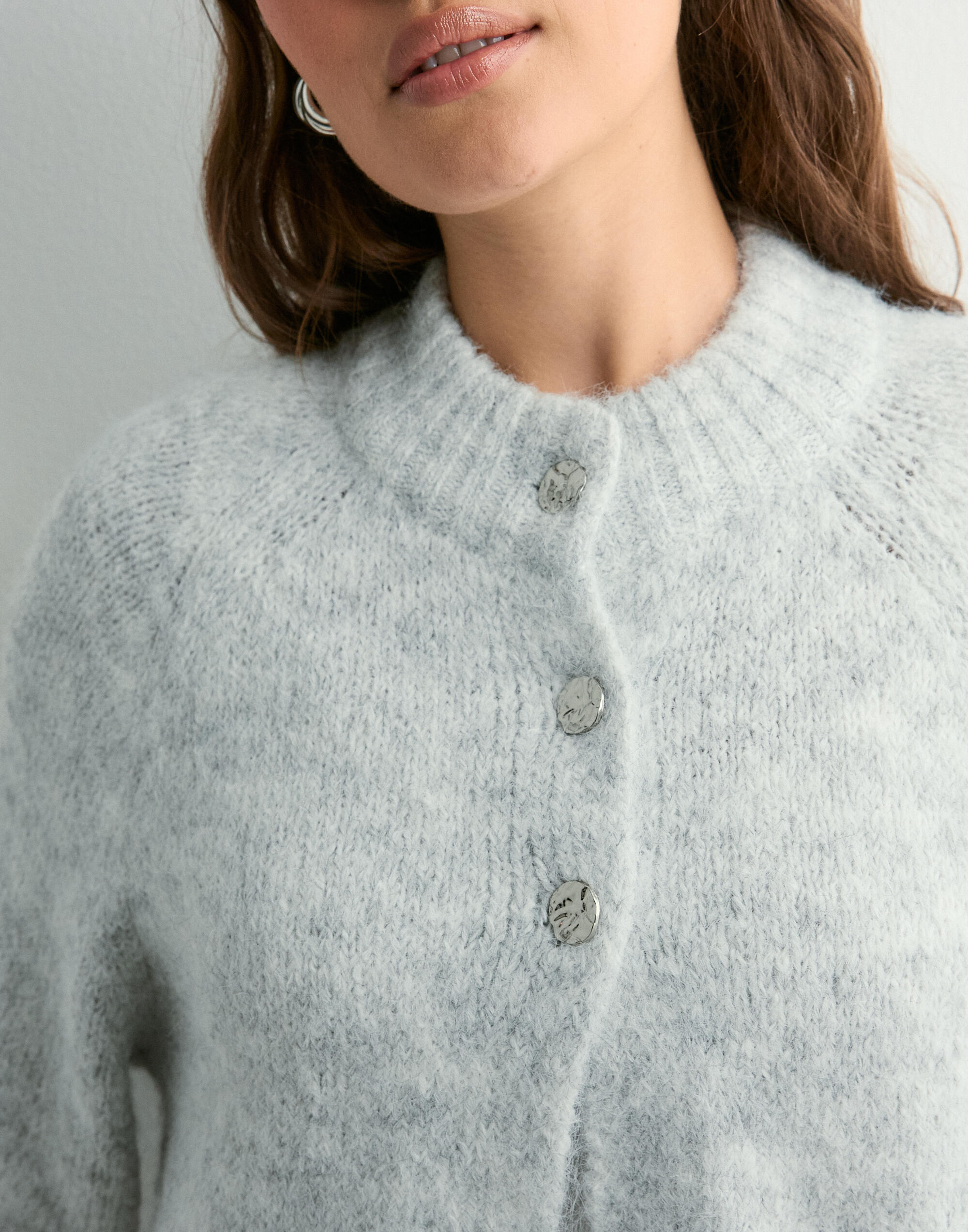 Buy Neo Noir Benuta Fluffy Knit Cardigan - Light Grey Melange