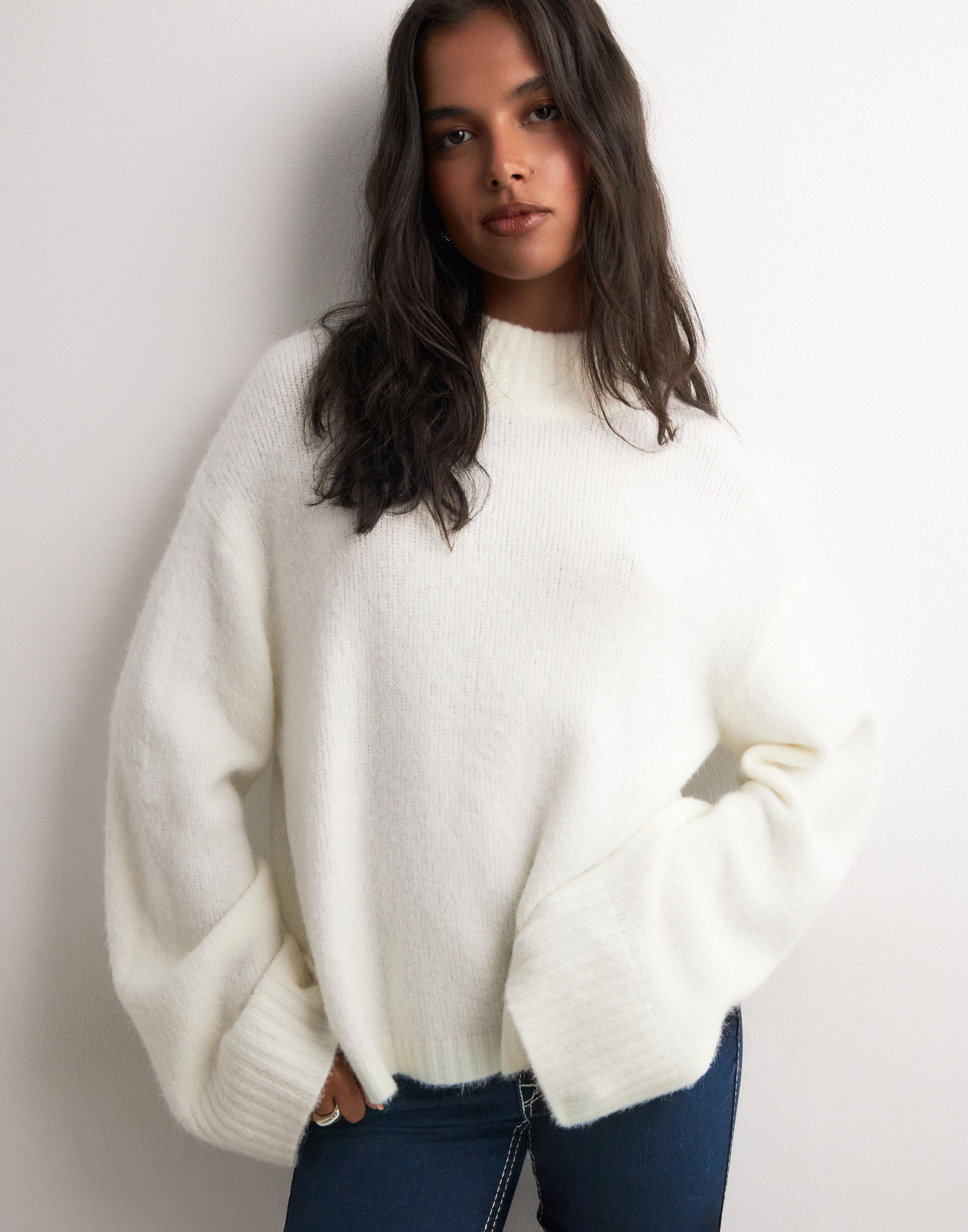Wide sleeve polo sweater
