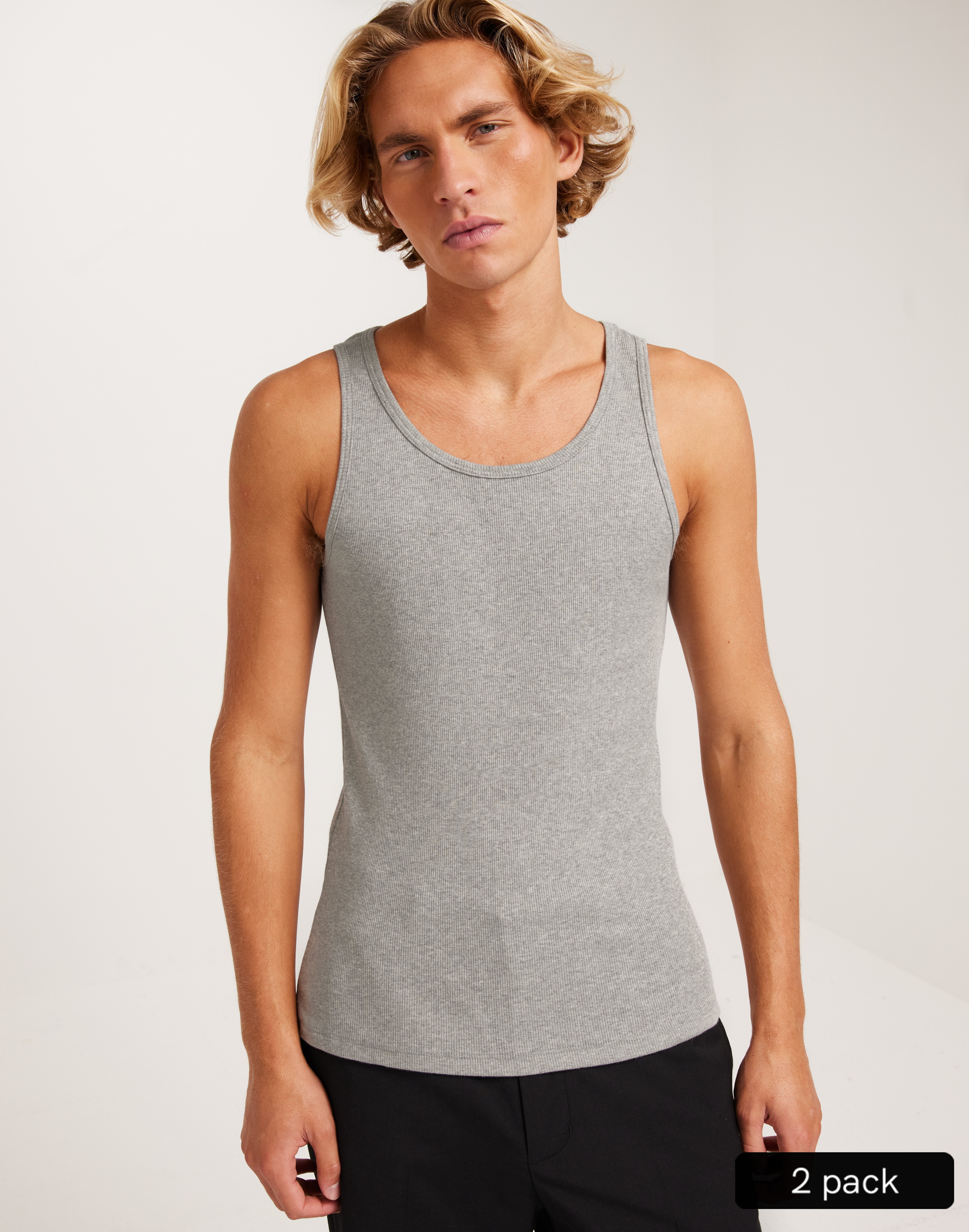 Bread & Boxers 2-Pack Tank ribbed Tanktoppe Grå