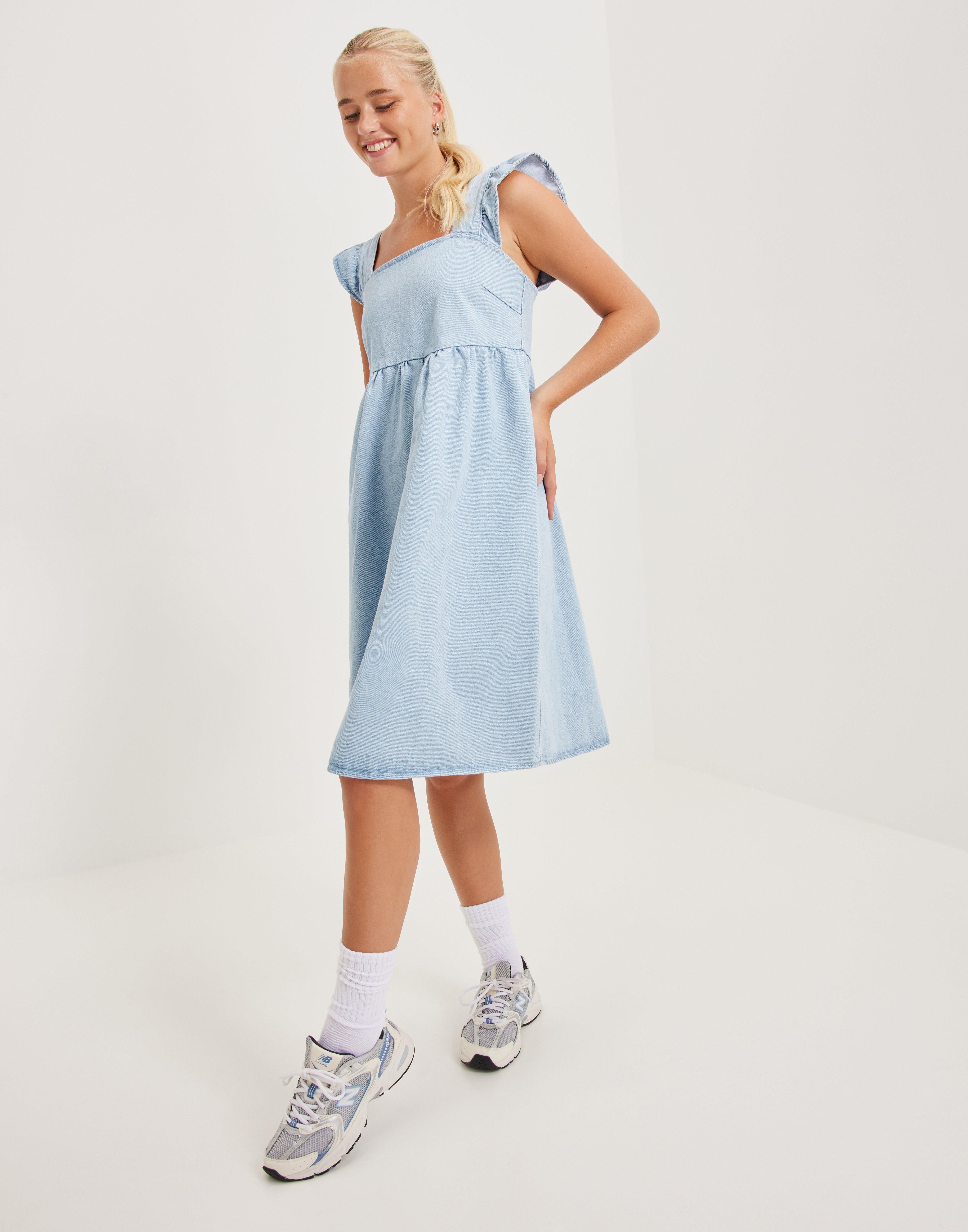 Pieces - Pcsky Ss A-Shape Denim Dress - 4993235 Roseate Spoonbill