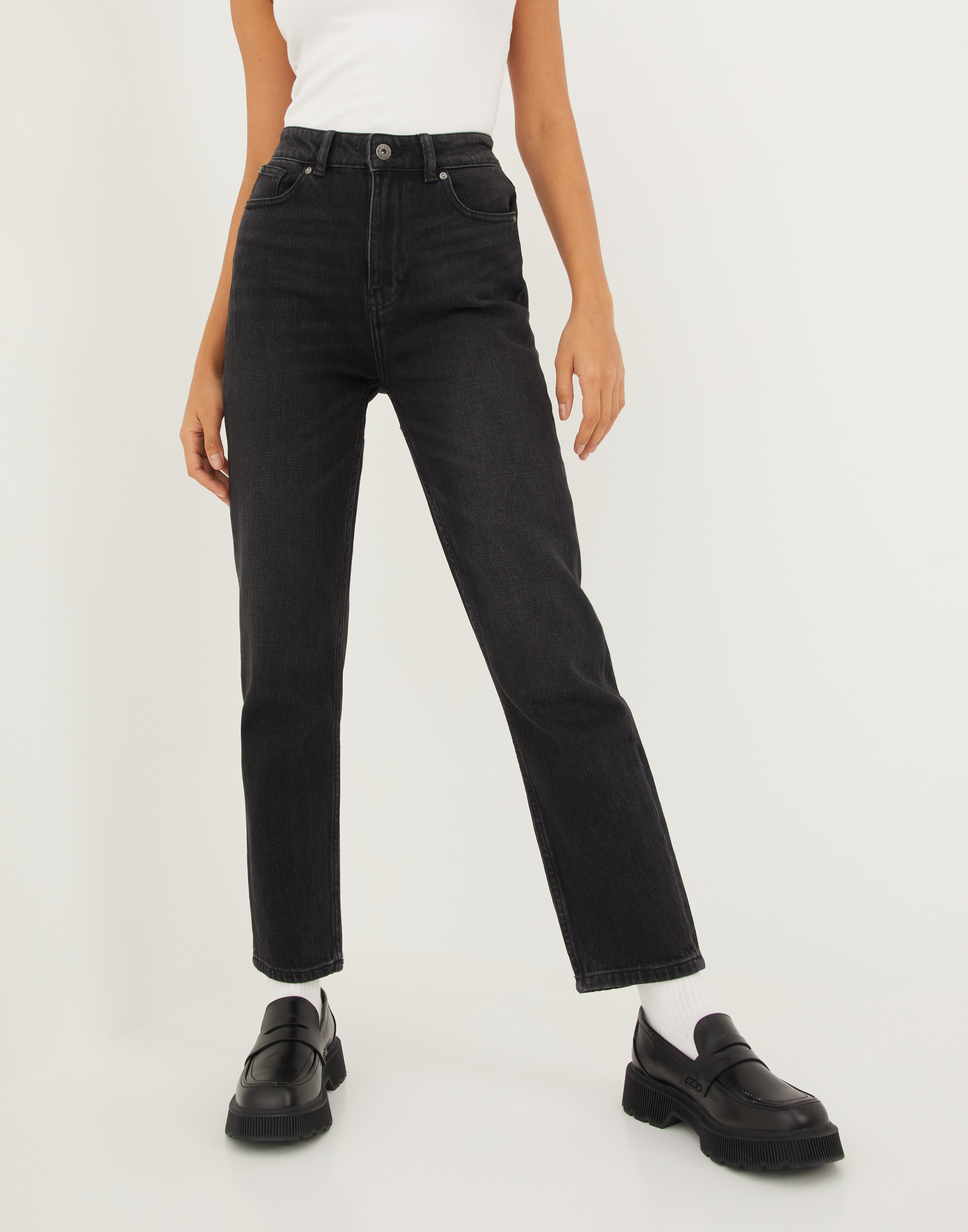 Jean Femme Droit Taille Haute Essentials - Denim Vintage élastique, Longueurs Variables