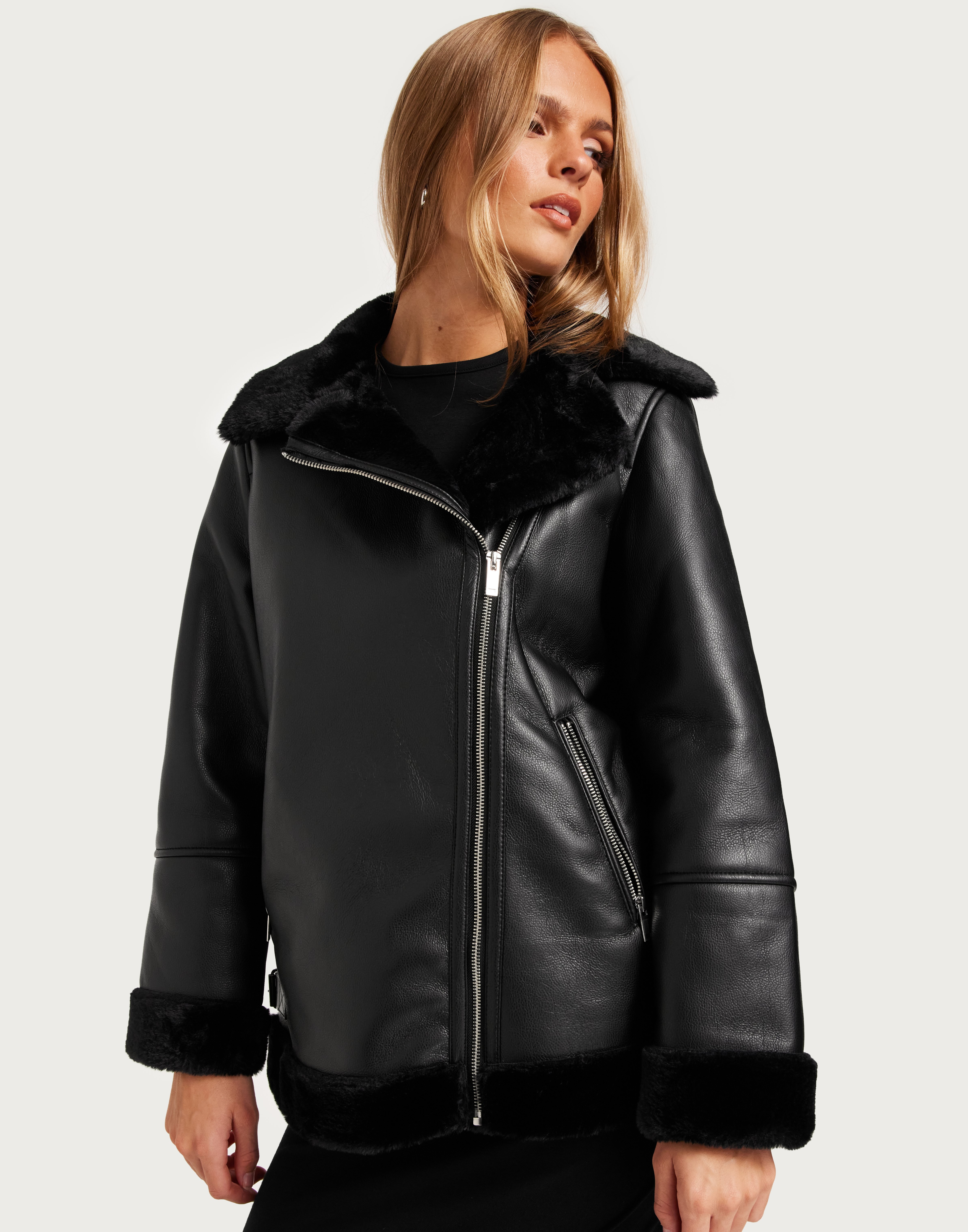 Factory Vero moda leather Jacket black fur