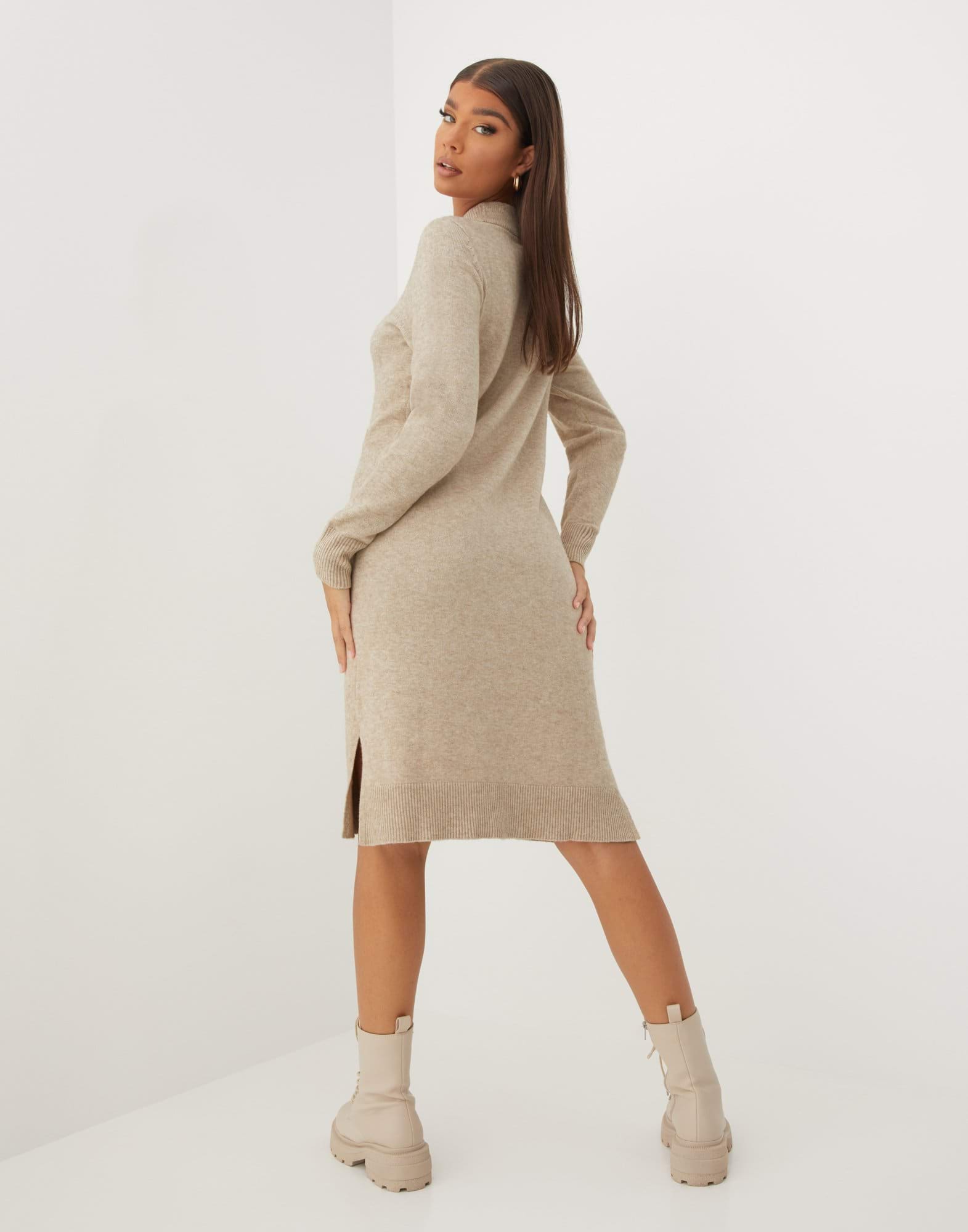 VIRIL CREW NECK L/S MIDI DRESS - NO