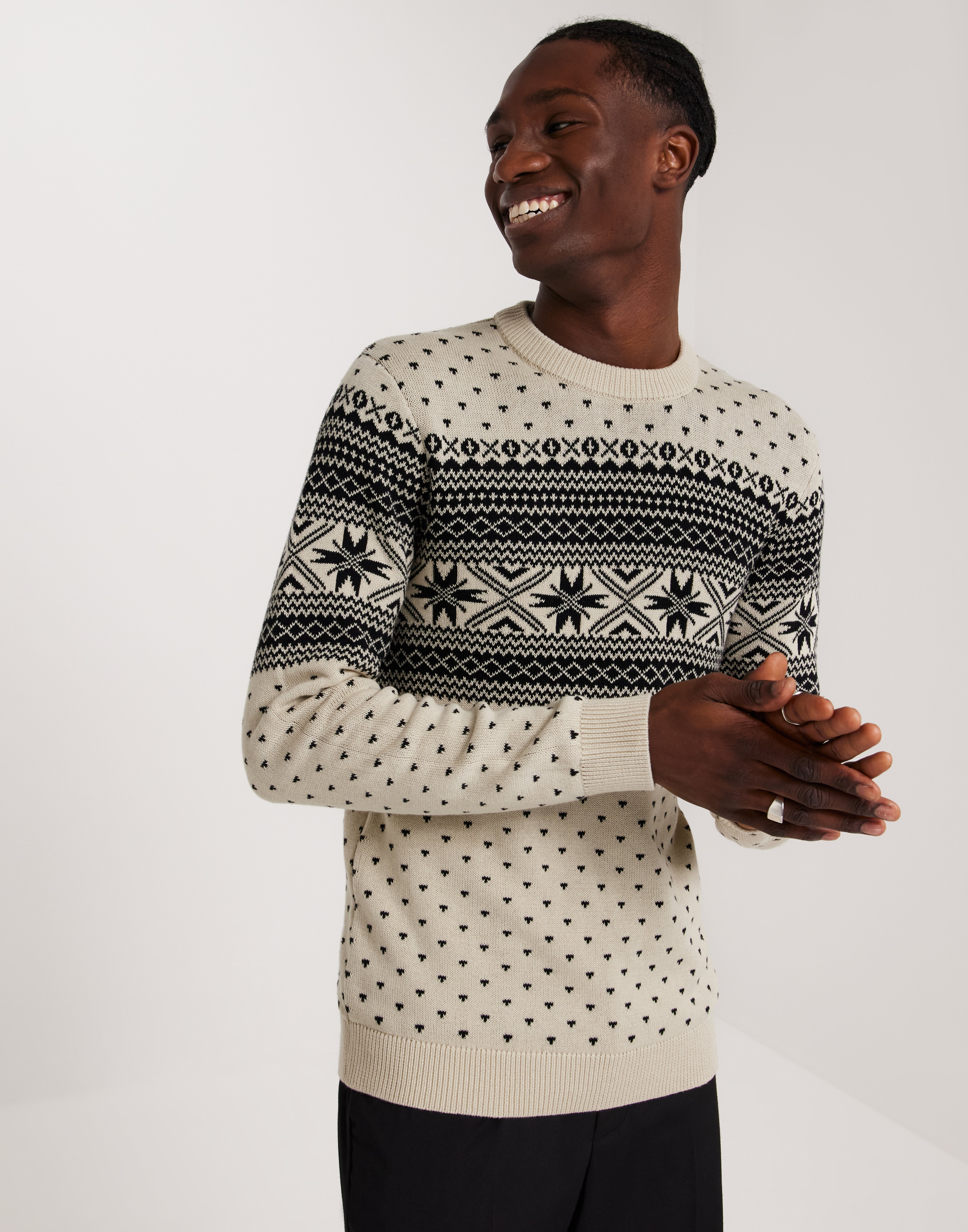 Selected Homme Slhclaus Ls Knit Crew Neck W Jultröjor Beige