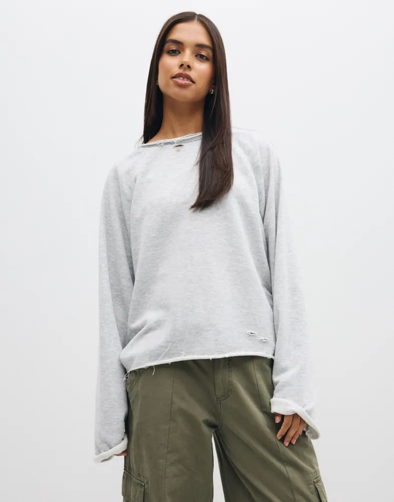 Nelly Distressed Raglan Sweat tröjor dam – bild 2