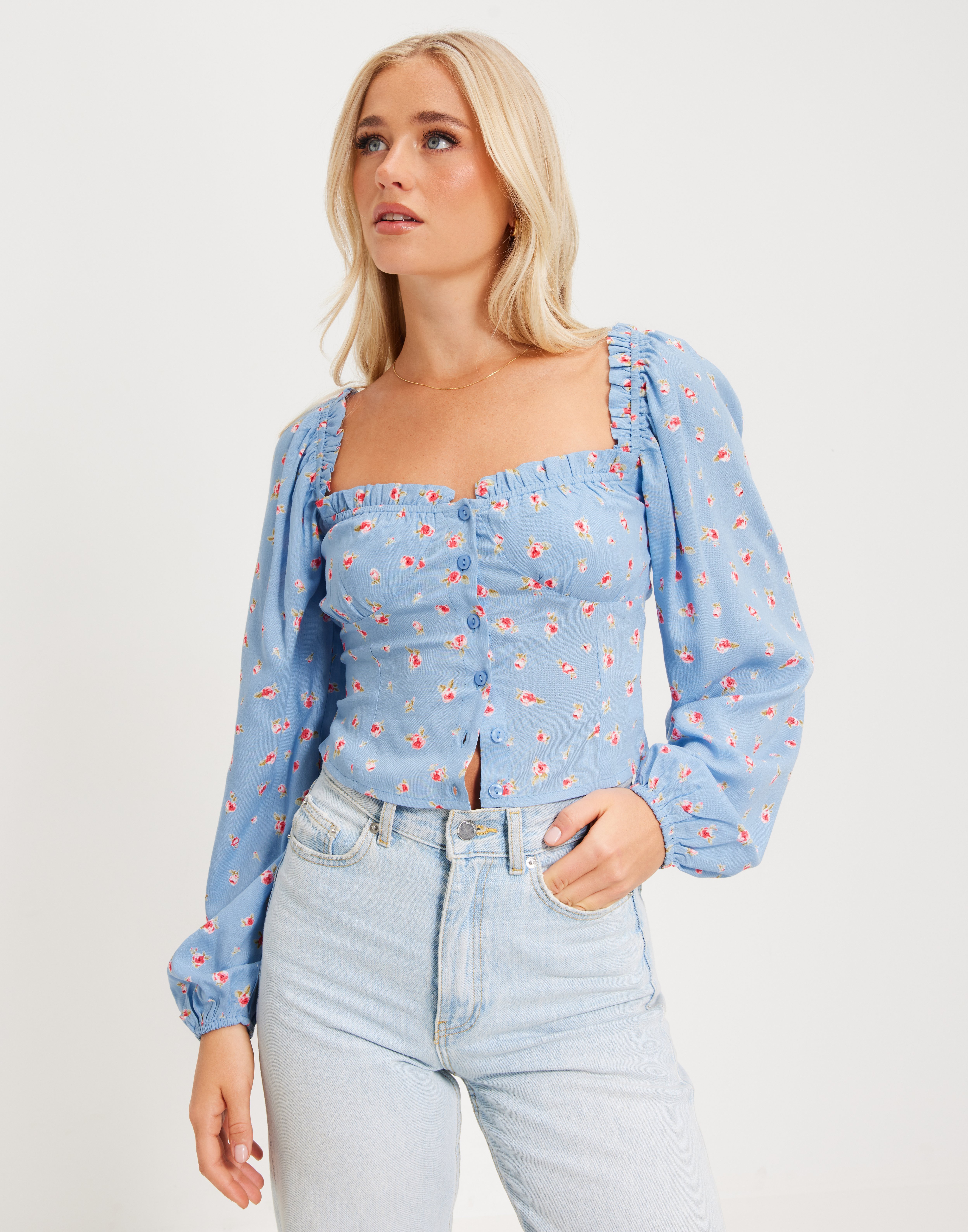 Nelly - Blå - Flirty Long Sleeve Blouse