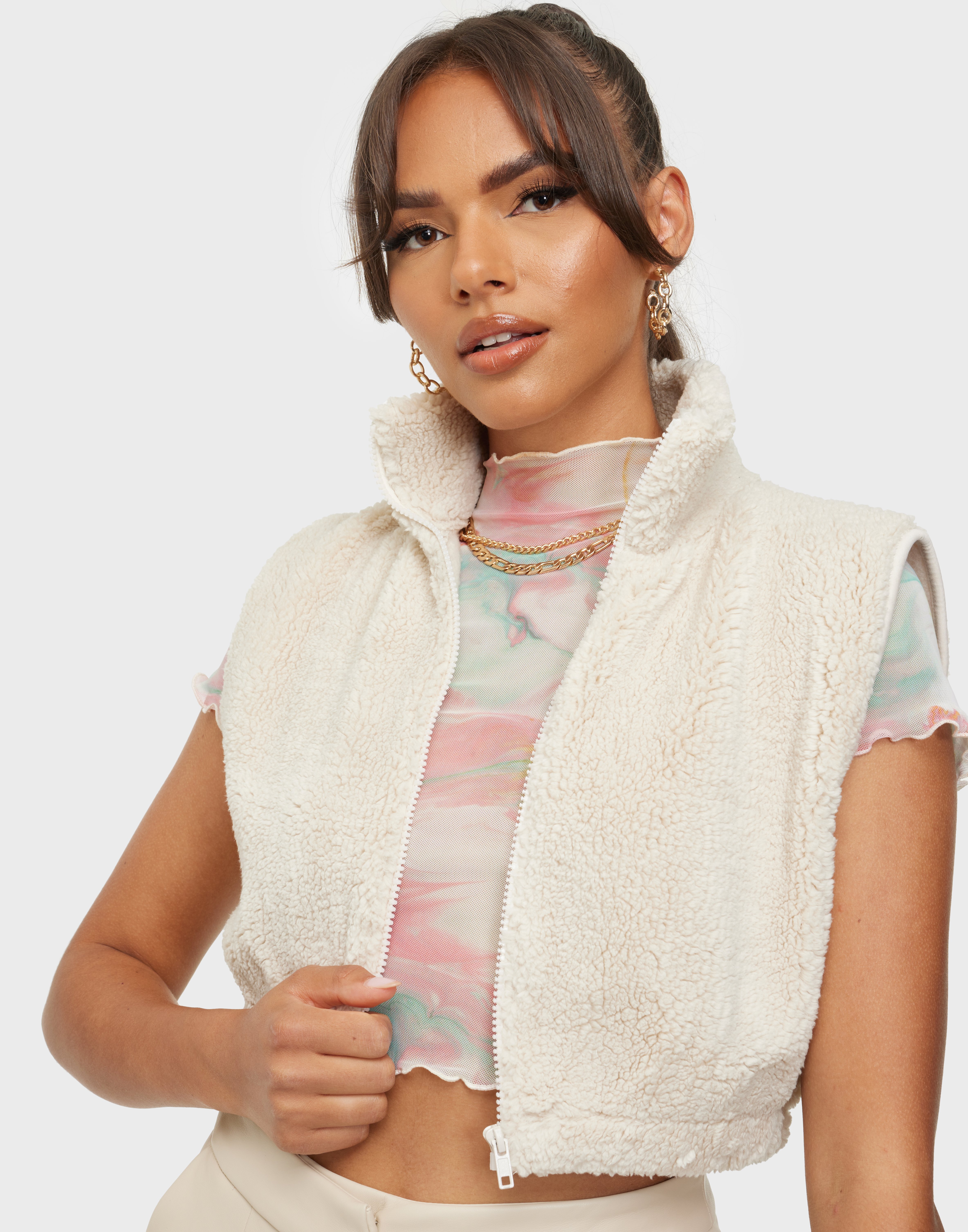 Buy Nelly Cropped Teddy Vest - Beige | Nelly.com