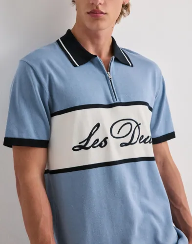 LES DEUX Knitted Zipper Polo Kortärmad piké pikéer herr – bild 3