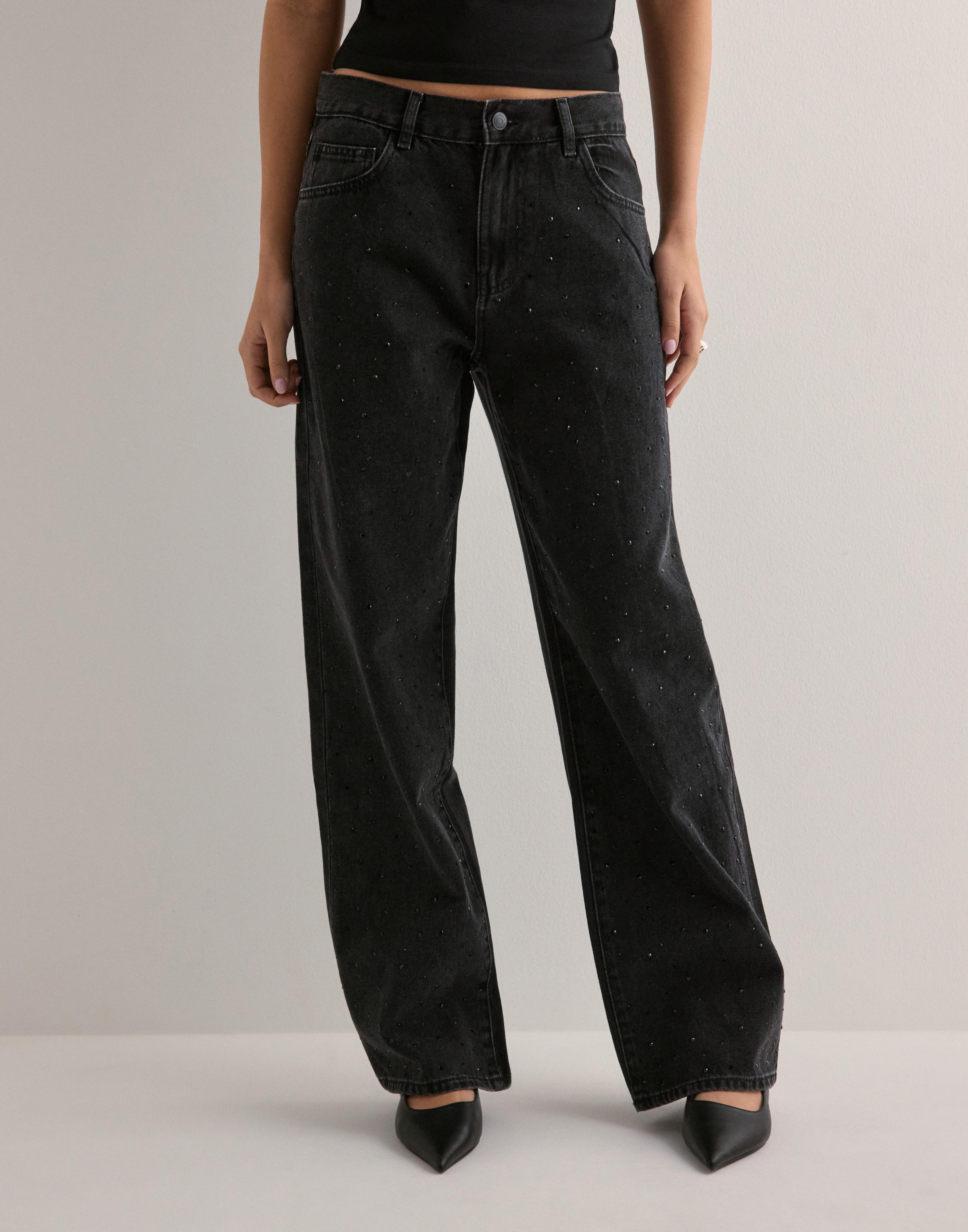 Buy Gina Tricot Rhinestone jeans - Offblack | Nelly.com