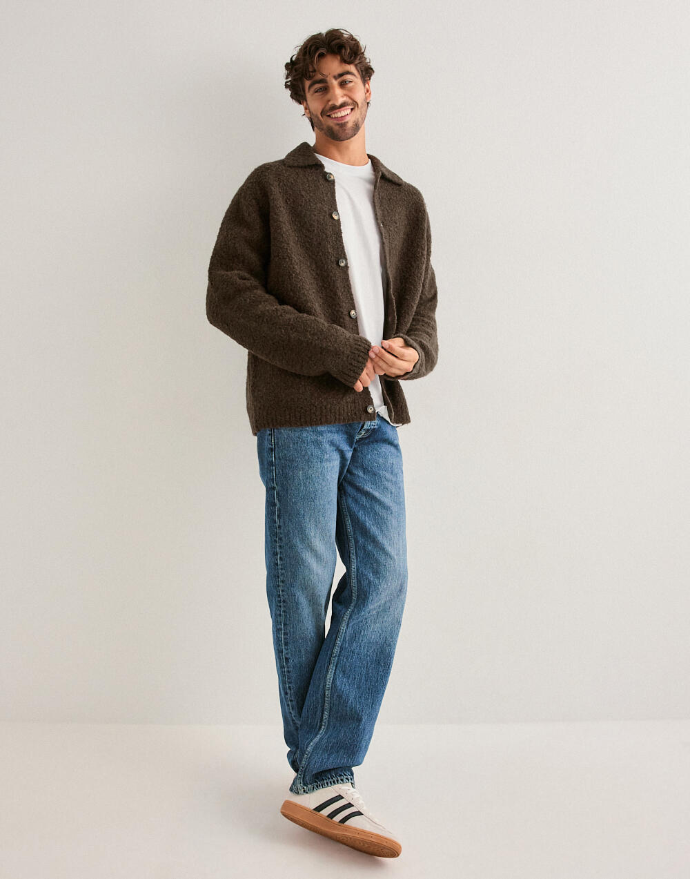 Buy Selected Men SLHLOYD LS KNIT BOUCLE POLO CARDIGA - Demitasse