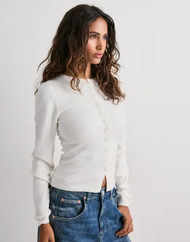 Nelly - Hvid - Button Knit Cardigan