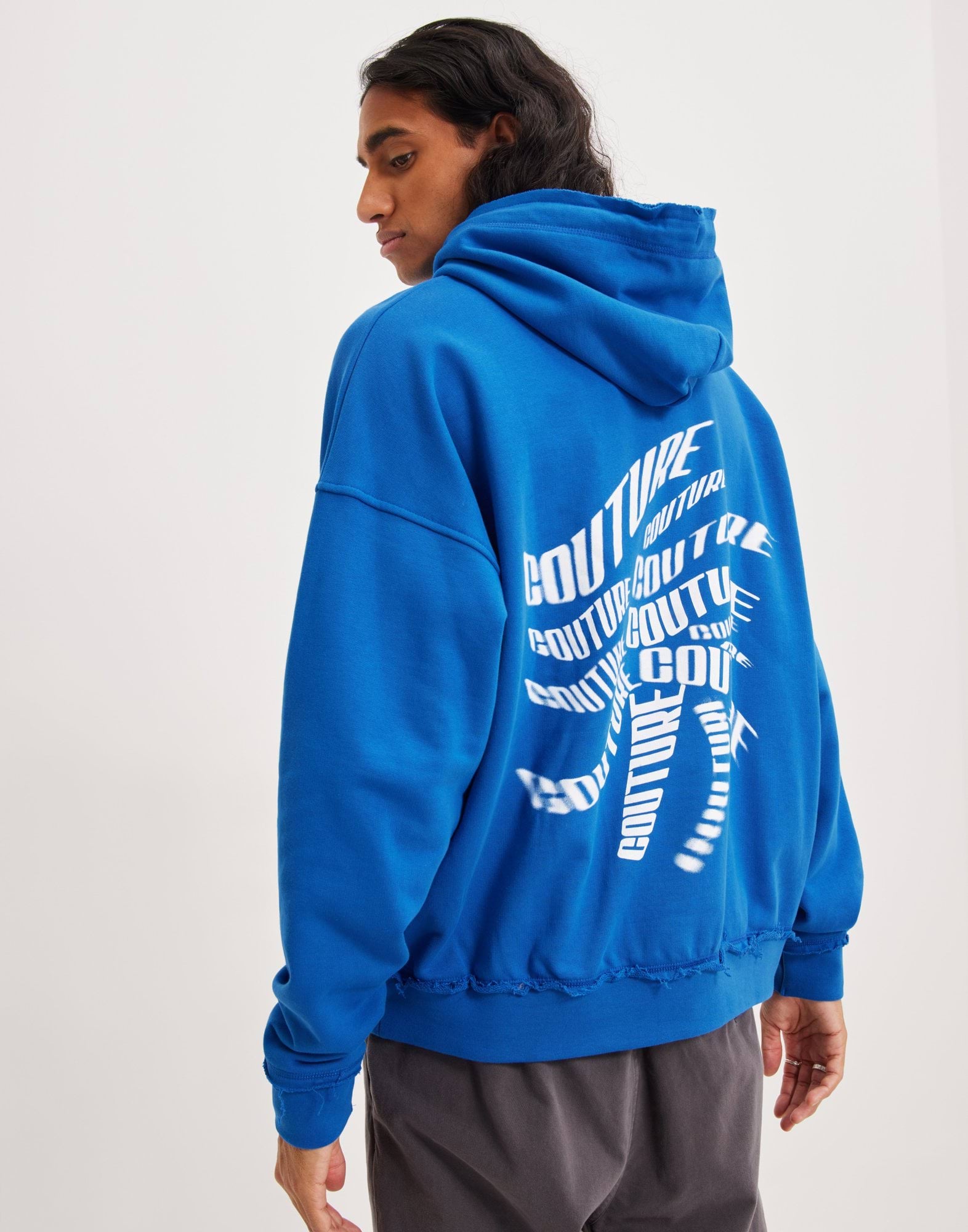 DISTORTED CIRCLE PRINT LAYERED HOODIE-BLUE