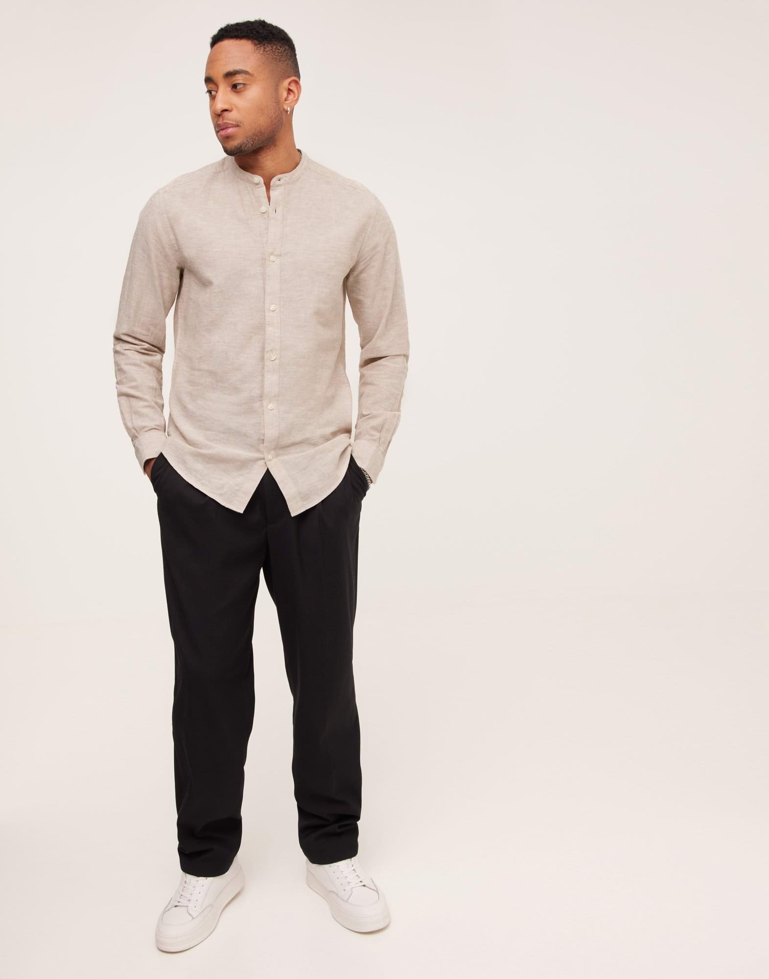 ONSCAIDEN LS SOLID LINEN MAO SHIRT