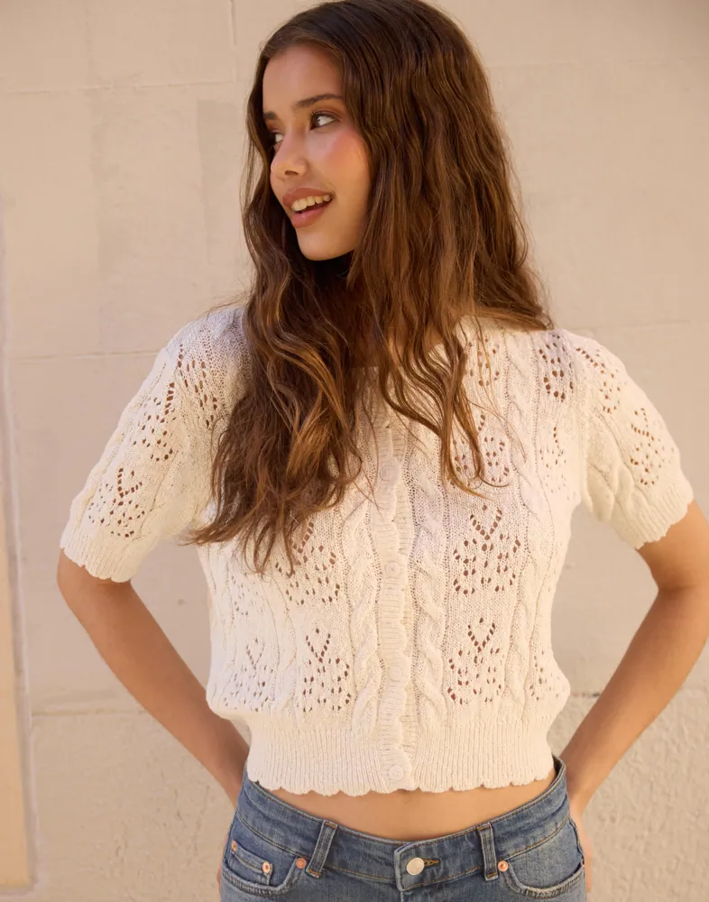 Short Sleeve Pointelle Knit Top - Main Image