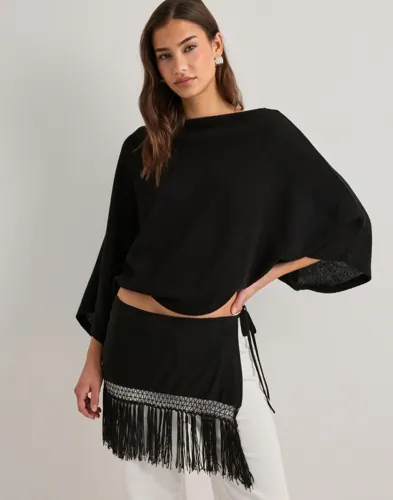Nelly - Sort - Fringe Tie Mini Skirt
