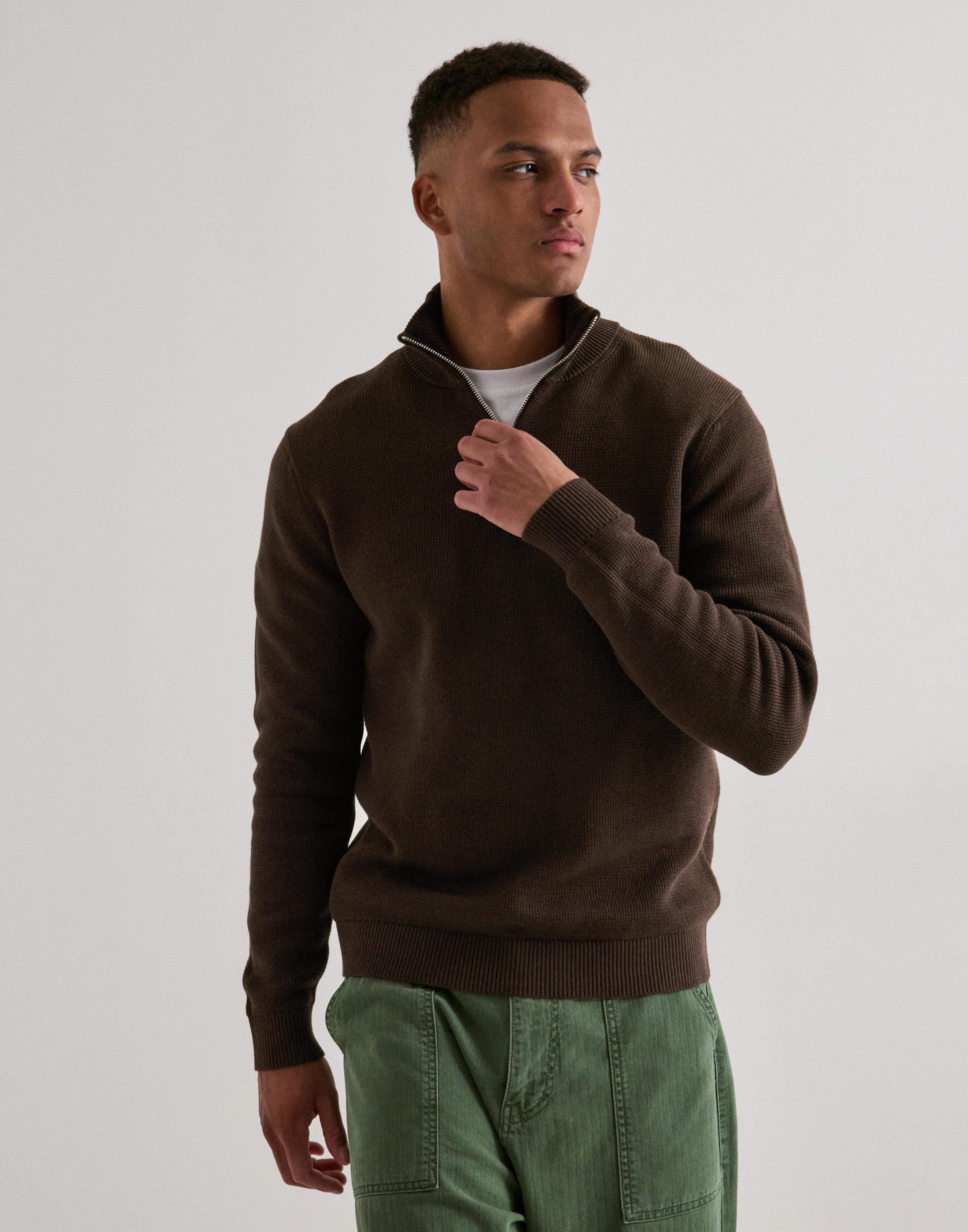 Buy Selected Men SLHDANE LS KNIT STRUCTURE HALF ZIP - Demitasse