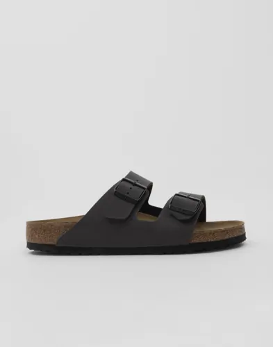 Grå Birkenstock Arizona-sandaler med velourtäcksula och två spännremmar