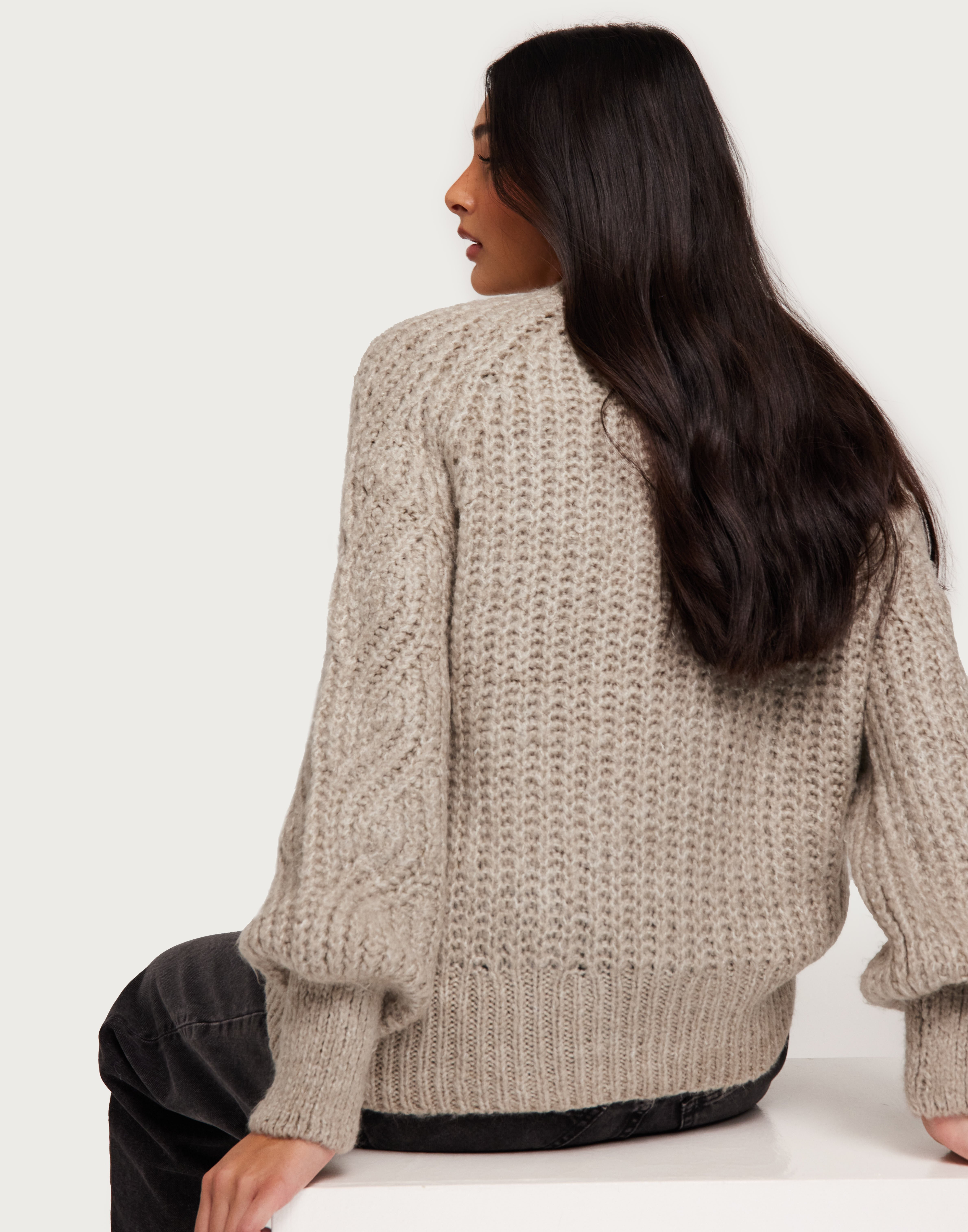 Bella Life Ls High Neck Knit Pumice Stone Stripes