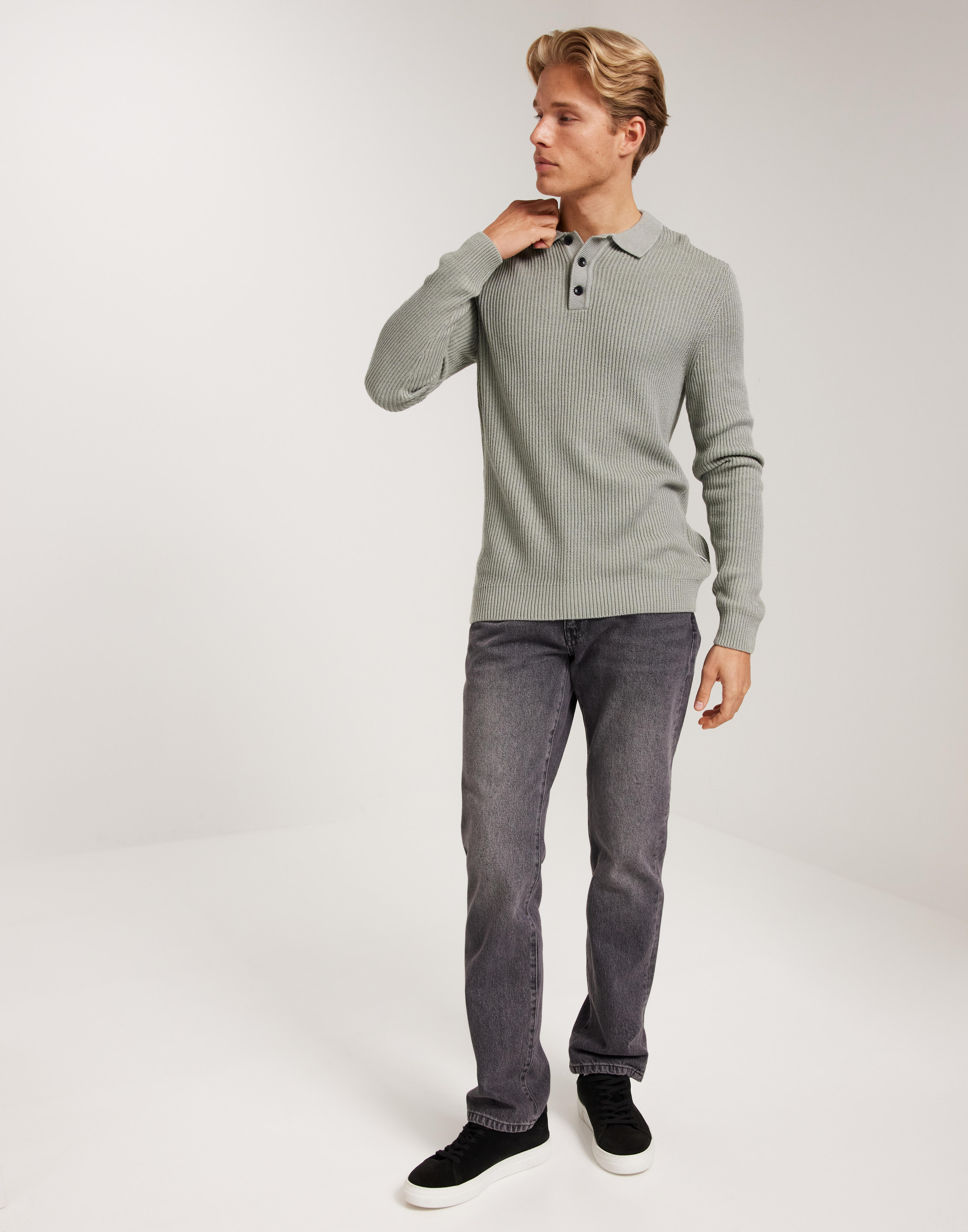 Buy Jack & Jones JJPANNEL KNIT POLO AW24 - Light Grey