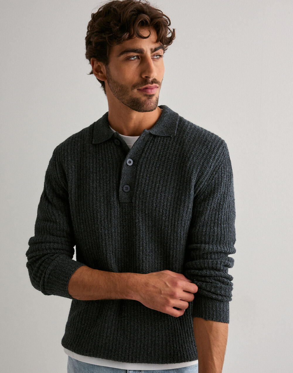 Buy Casual Friday CFGAHN 1X1 RIB POLO KNIT - Charcoal Gray