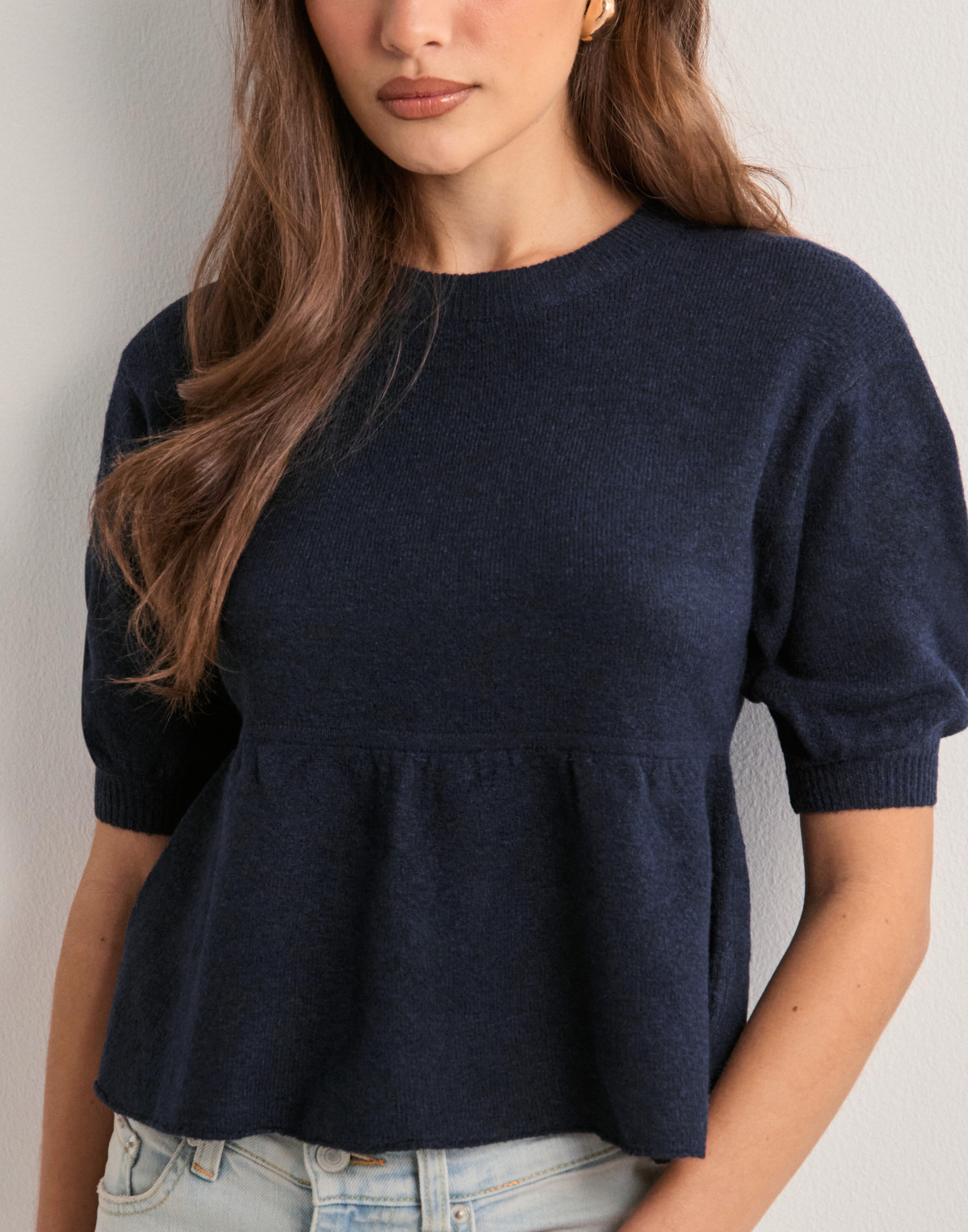 Buy Nelly Peplum Knit Top - Dark Blue | Nelly.com