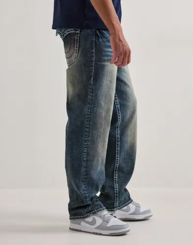 Blå True Religion Bobby jeans med vita kontrastsömmar och ficklock