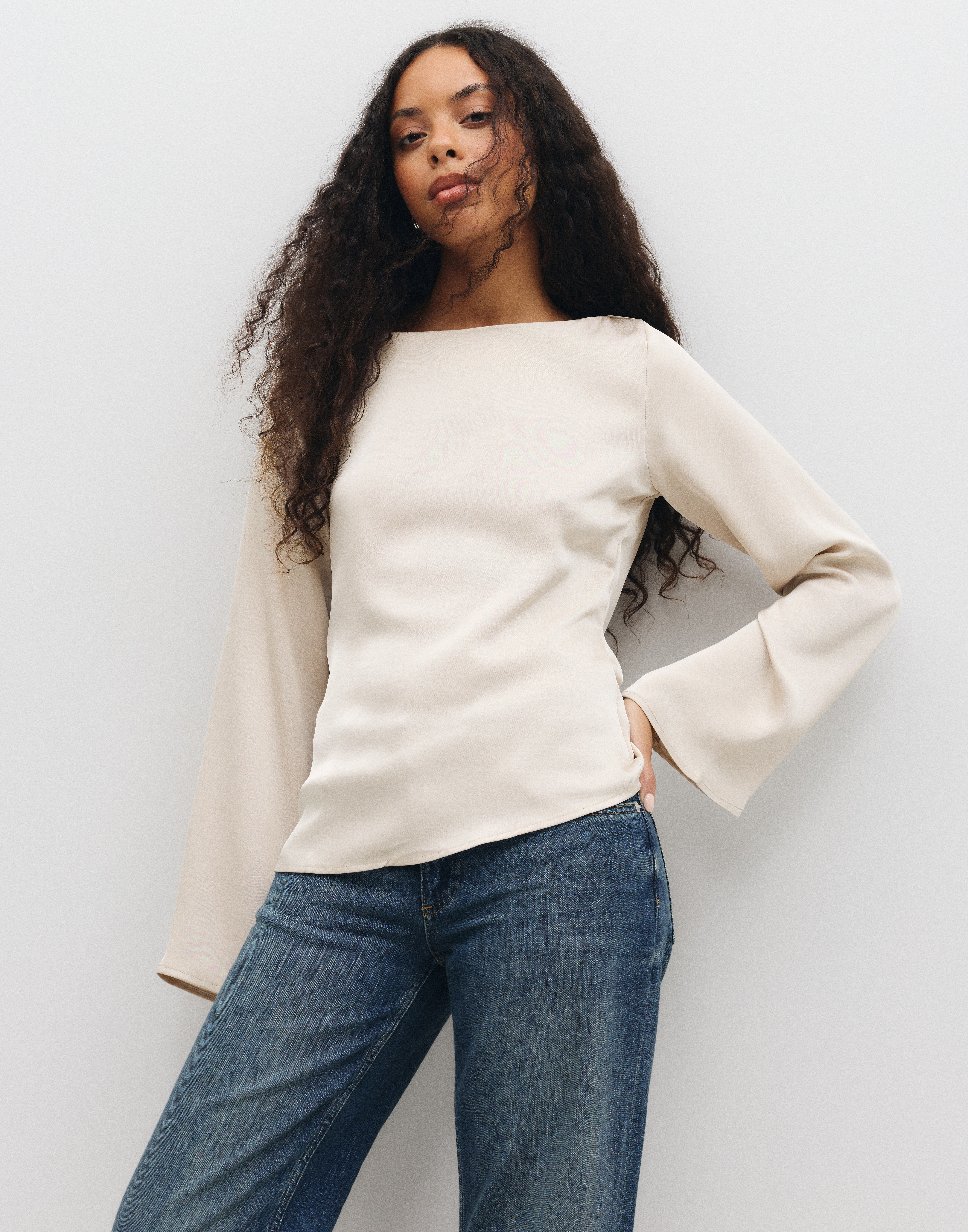 Kjøp Vero Moda VMMIRO LS BOAT NECK TOP WVN - Pumice Stone | Nelly.com