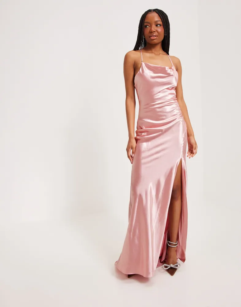 true decadence satin dress Light Peach Satin Cowl Neck Slip Dress | True Decadence