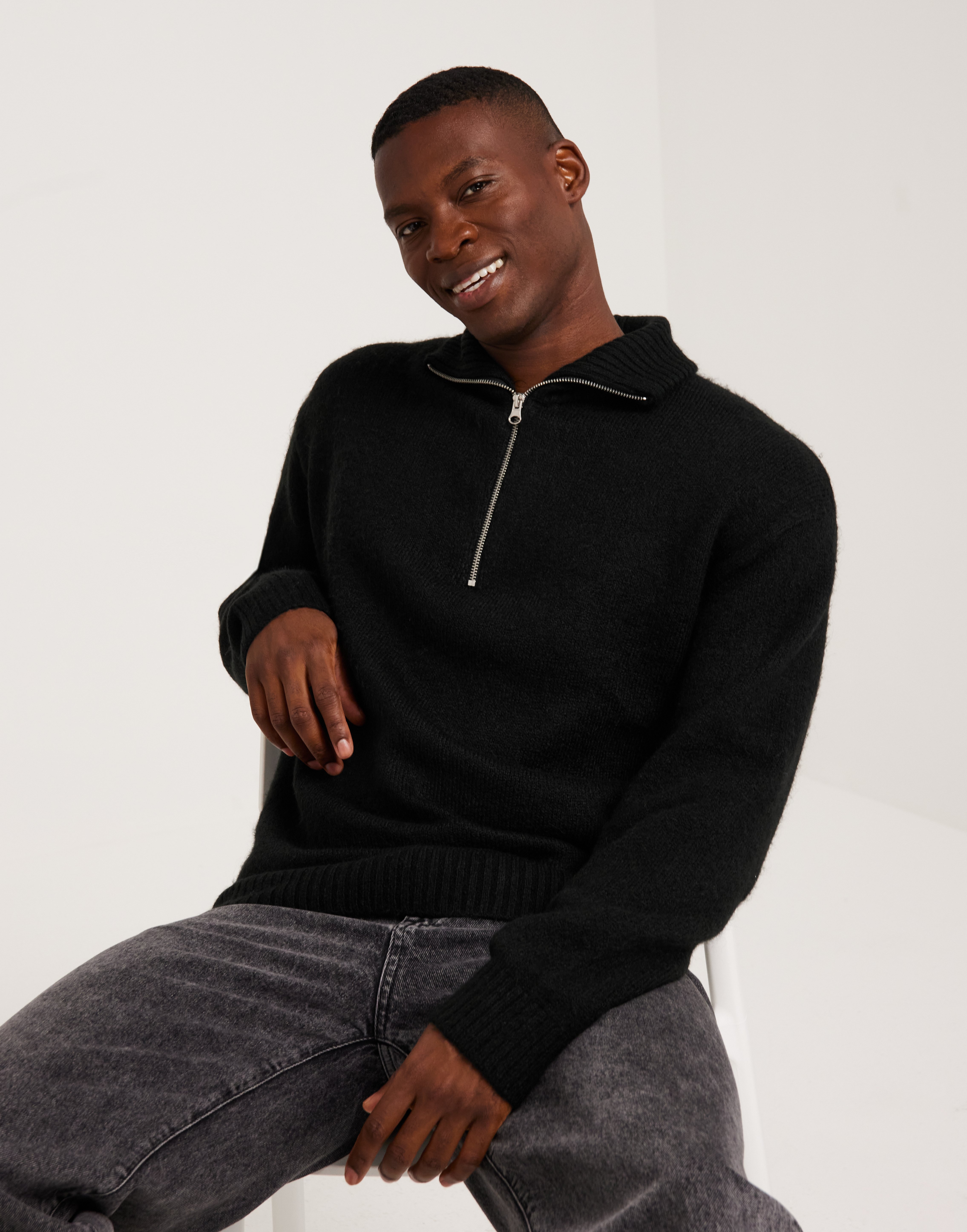 Jack & Jones Jorollie Knit Half Zip Sn Striktrøjer Sort