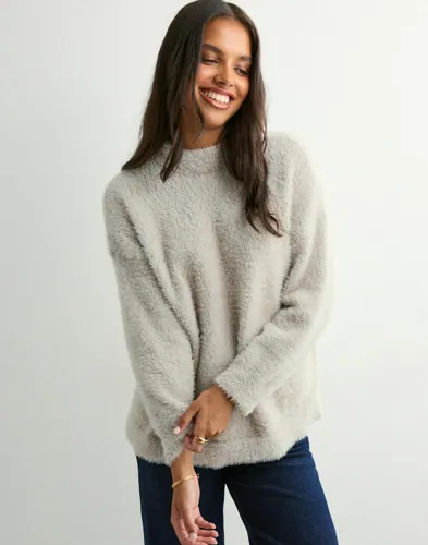 Pieces - Beige - Pcovy Ls Mock Neck Knit Pwp Bc